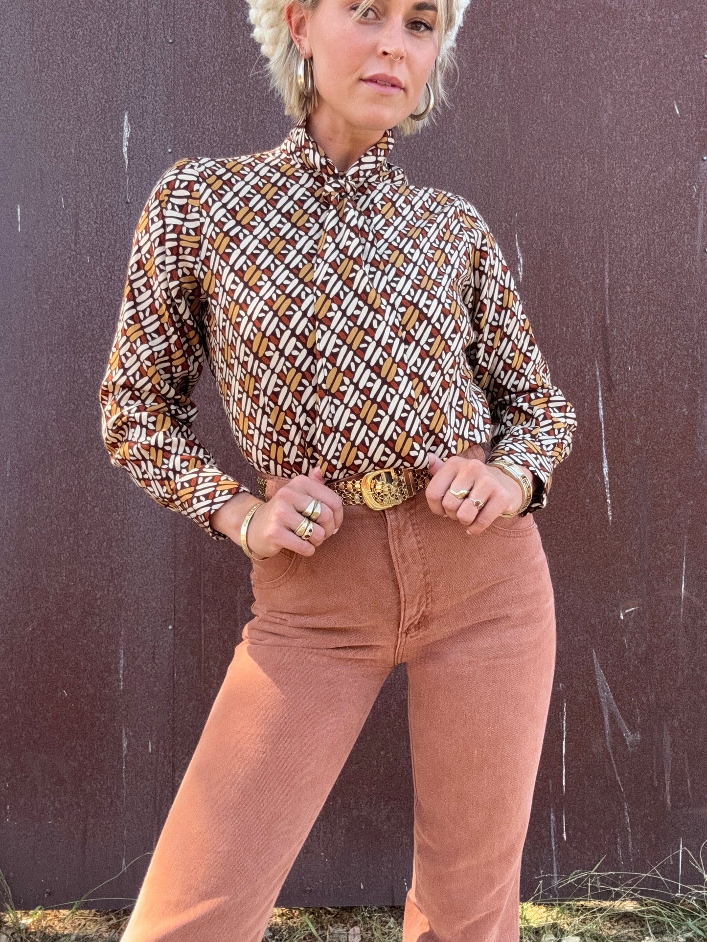 The Cynthia 1970s Pussy Bow Blouse