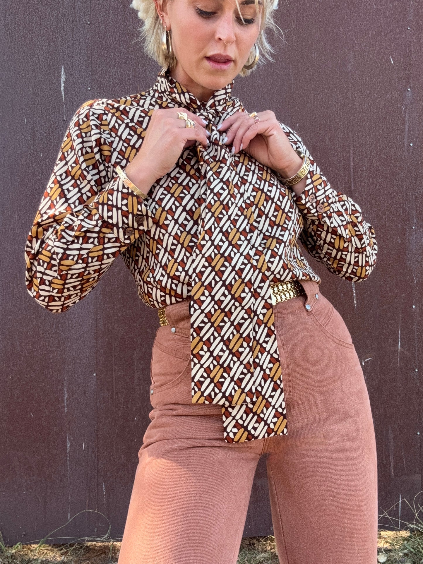 The Cynthia 1970s Pussy Bow Blouse