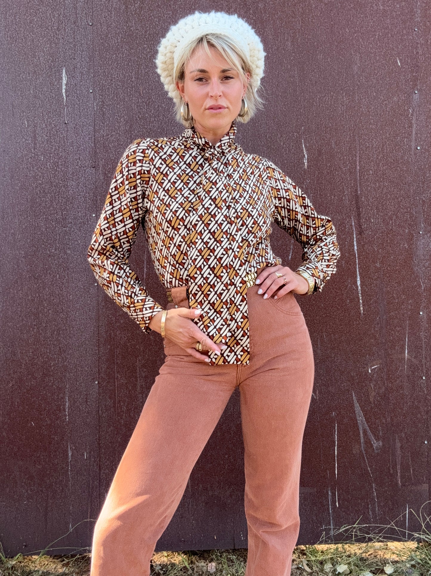 The Cynthia 1970s Pussy Bow Blouse