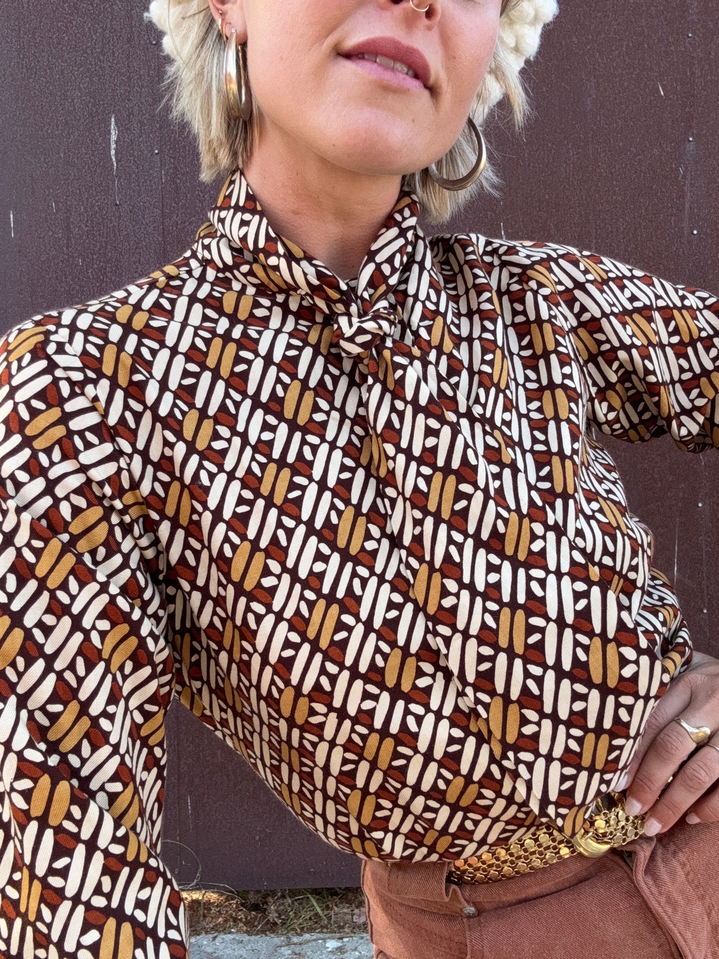 The Cynthia 1970s Pussy Bow Blouse