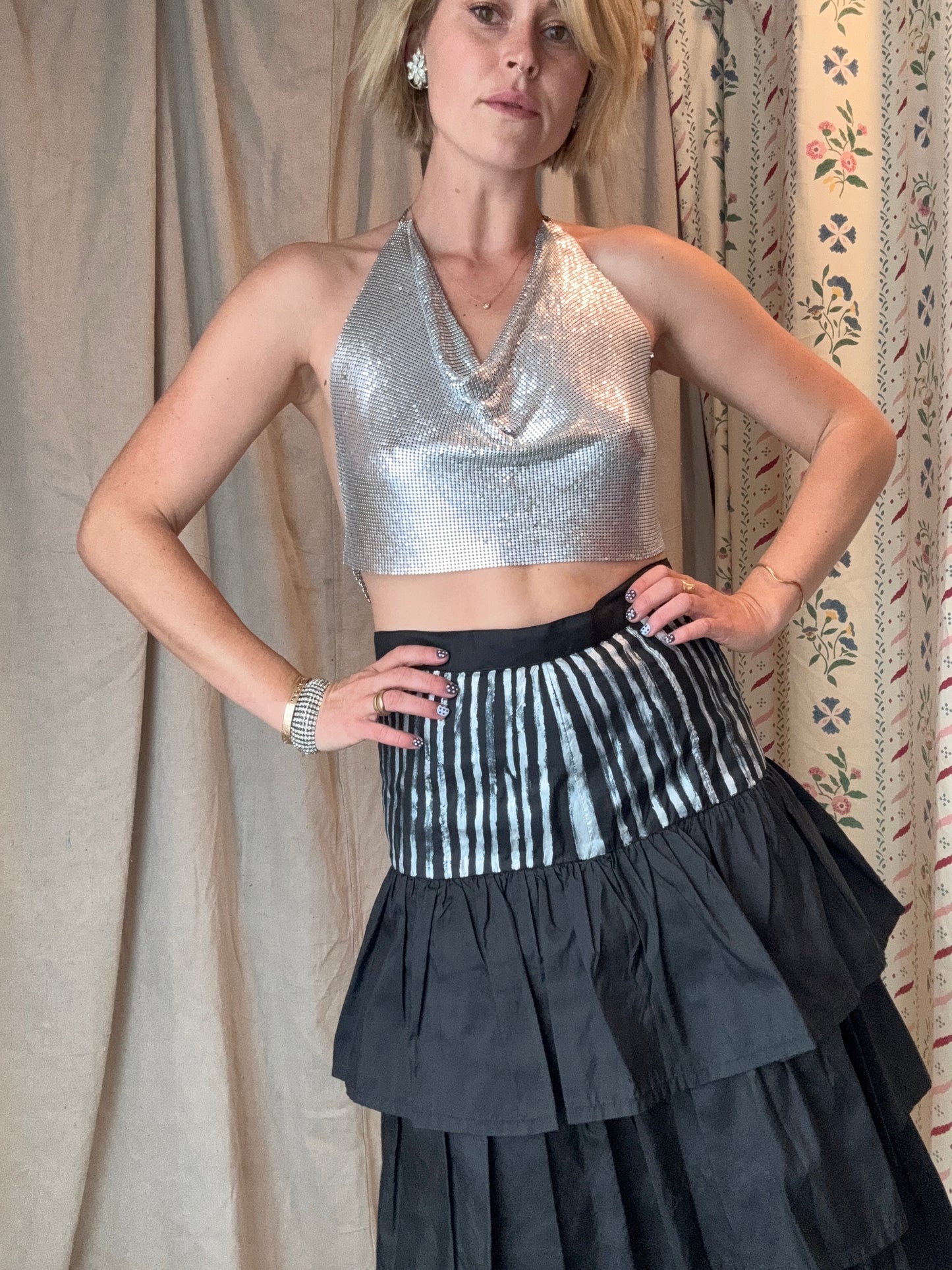 The Eloise Hand Painted Silk Ruffle Skirt