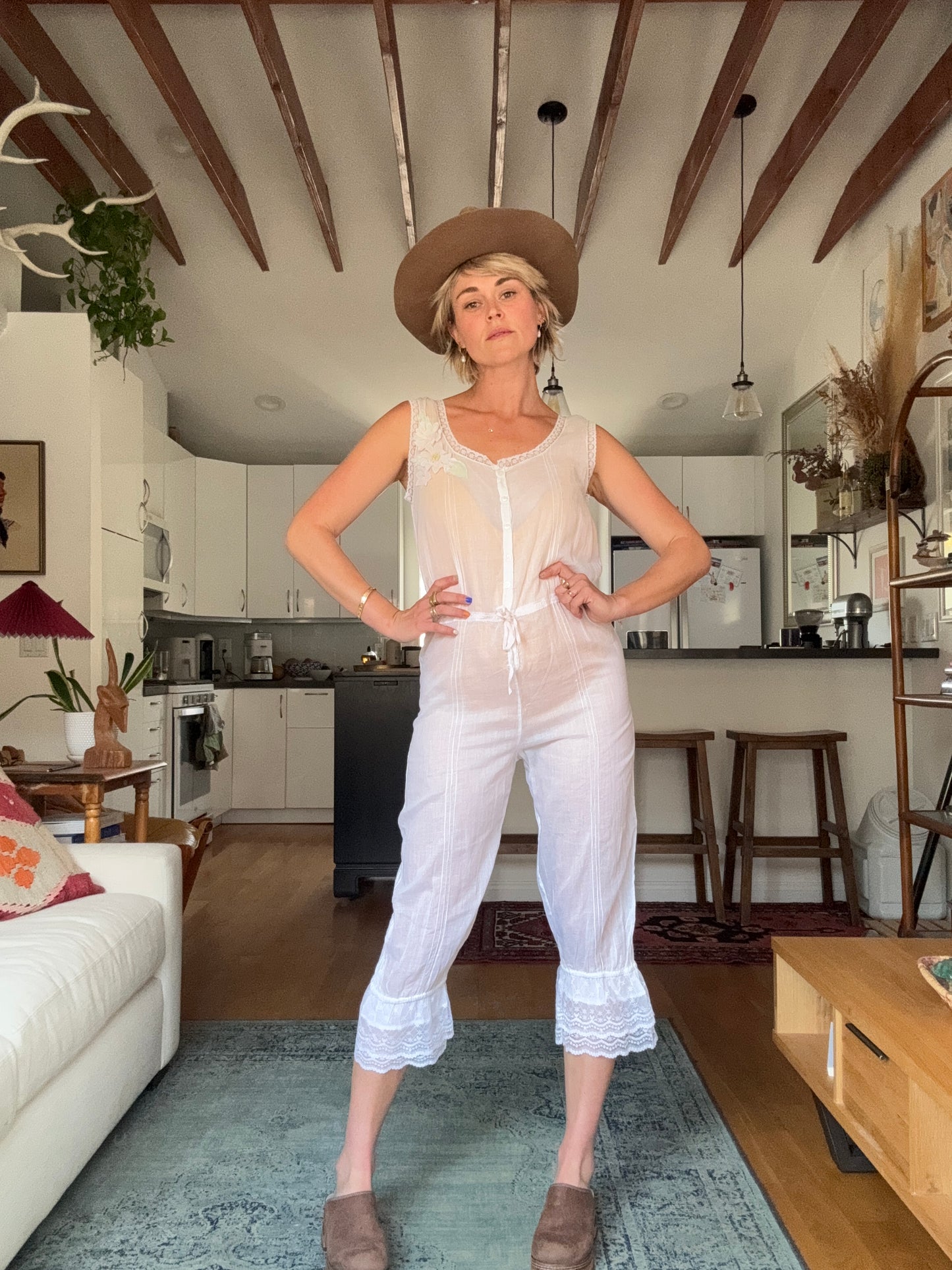 The Eileen Antique Cotton Bloomer Romper