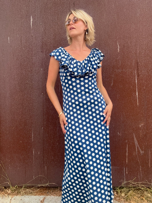 The Brigitte 1970s Polka Dot Maxi Dress