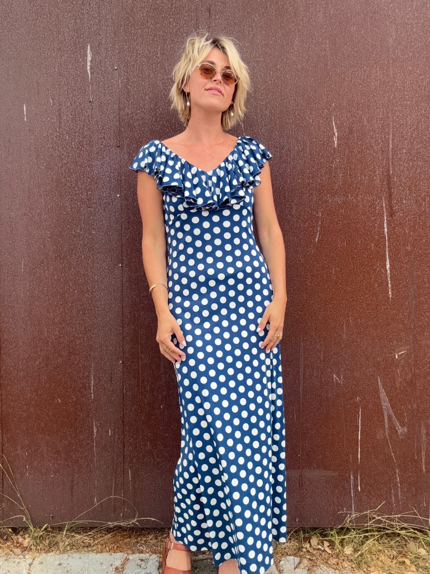 The Brigitte 1970s Polka Dot Maxi Dress