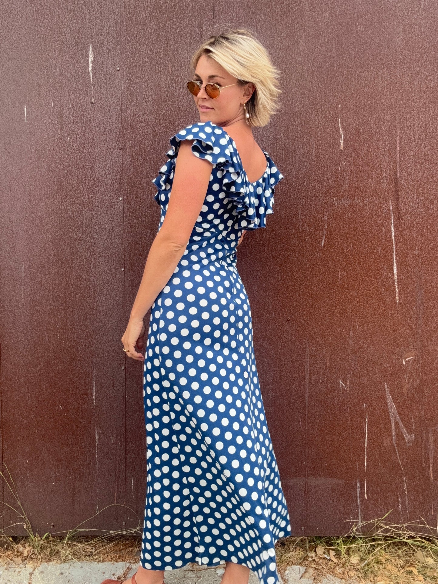 The Brigitte 1970s Polka Dot Maxi Dress