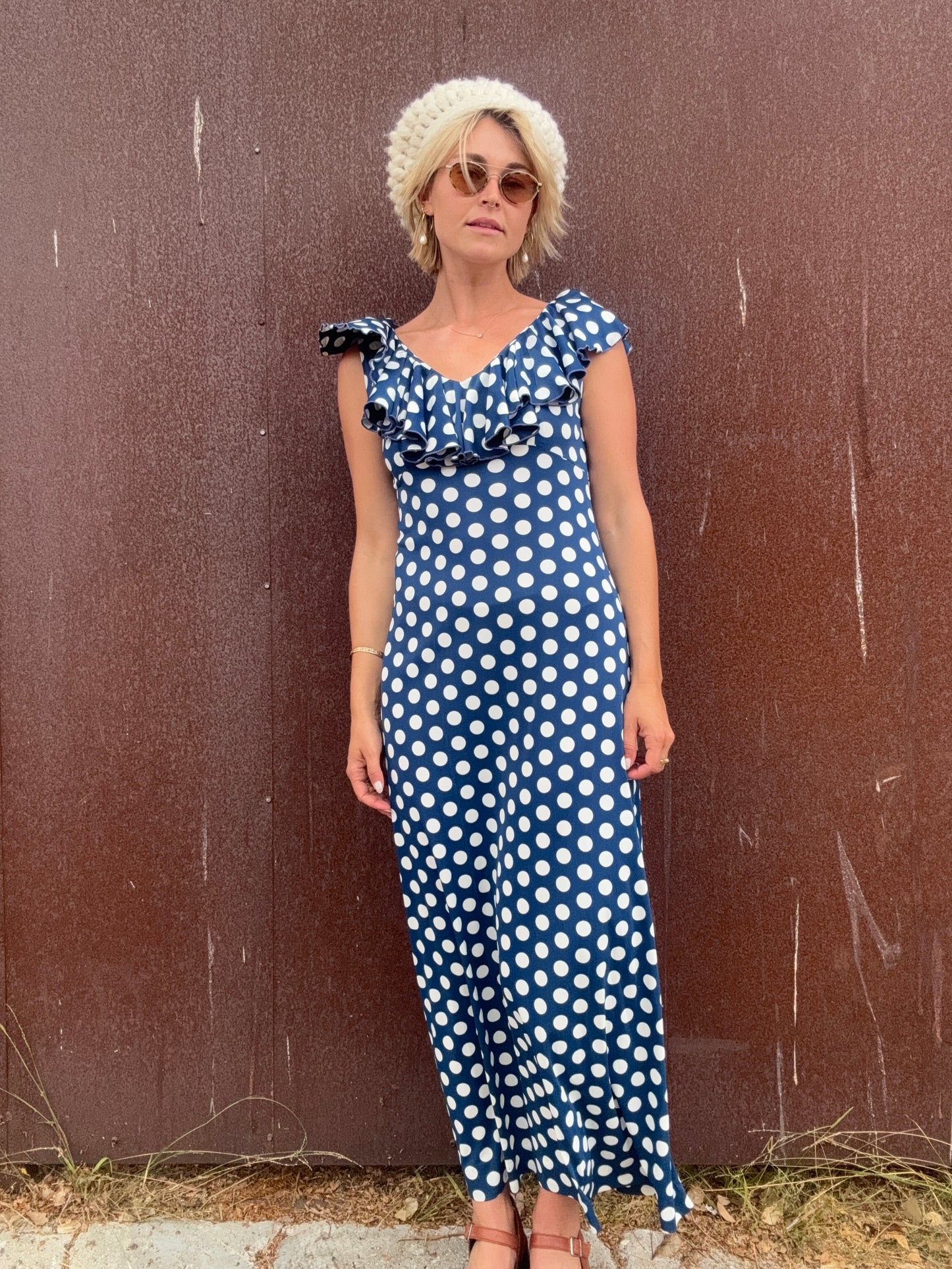 The Brigitte 1970s Polka Dot Maxi Dress