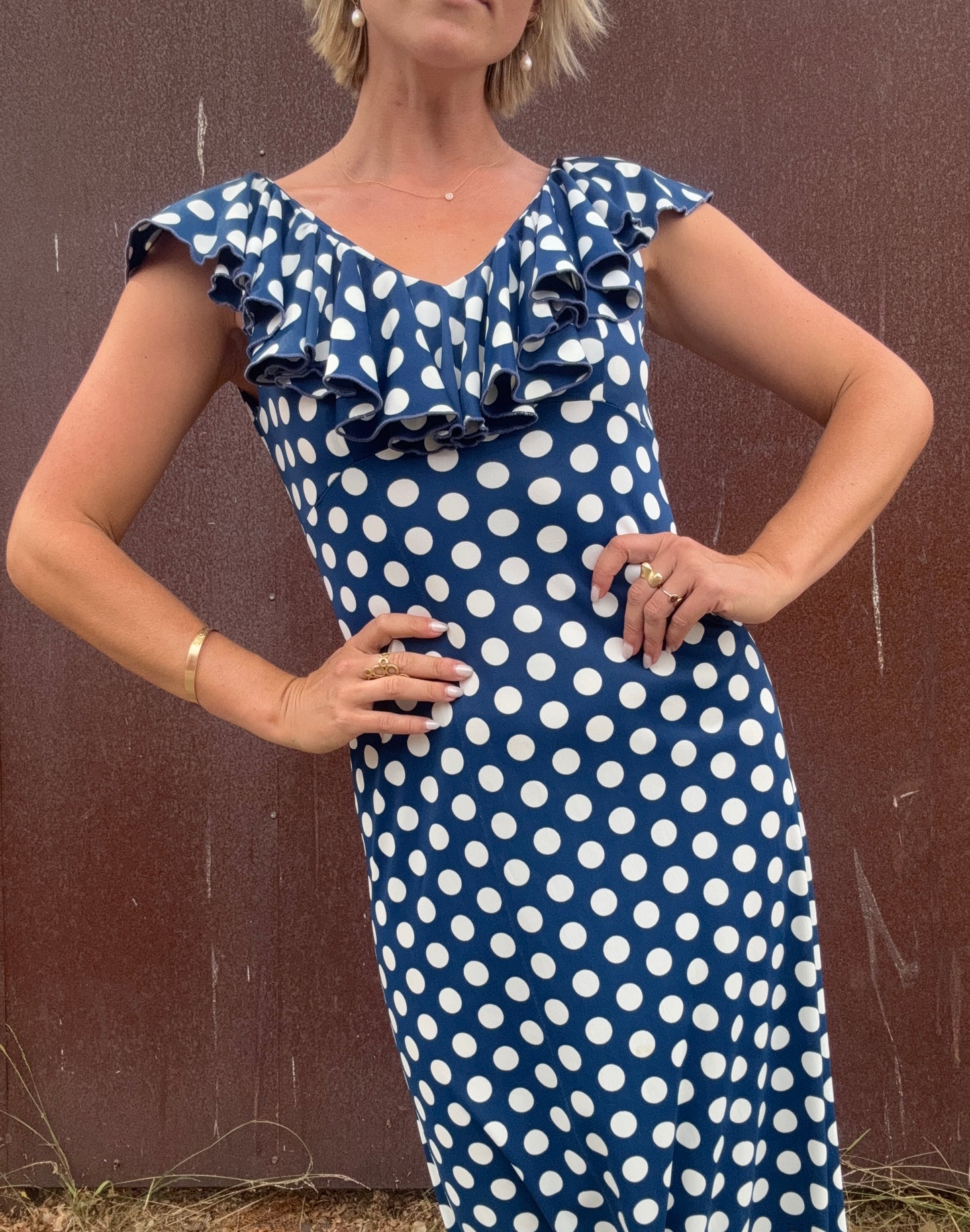 The Brigitte 1970s Polka Dot Maxi Dress