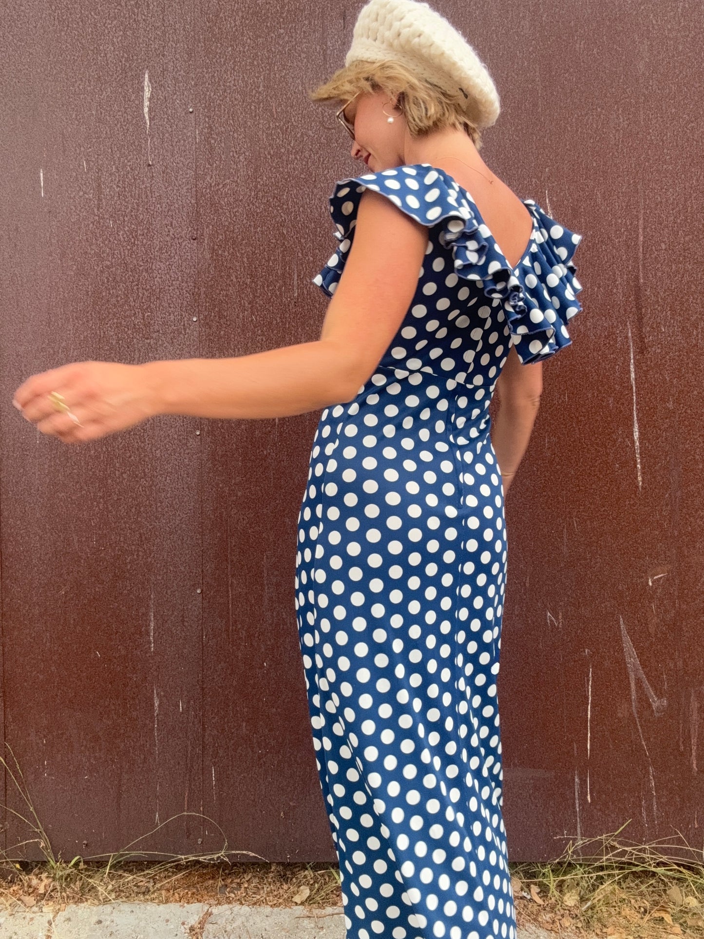 The Brigitte 1970s Polka Dot Maxi Dress