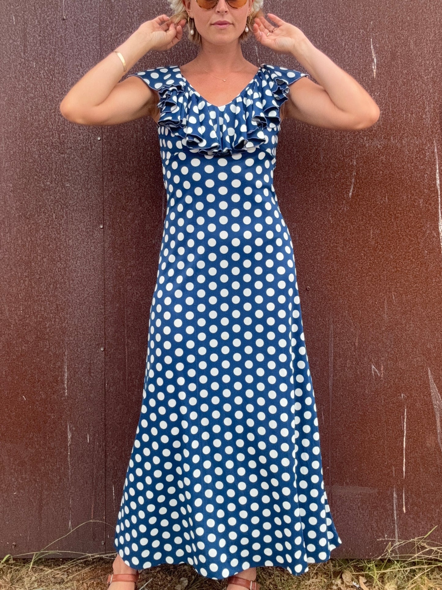 The Brigitte 1970s Polka Dot Maxi Dress