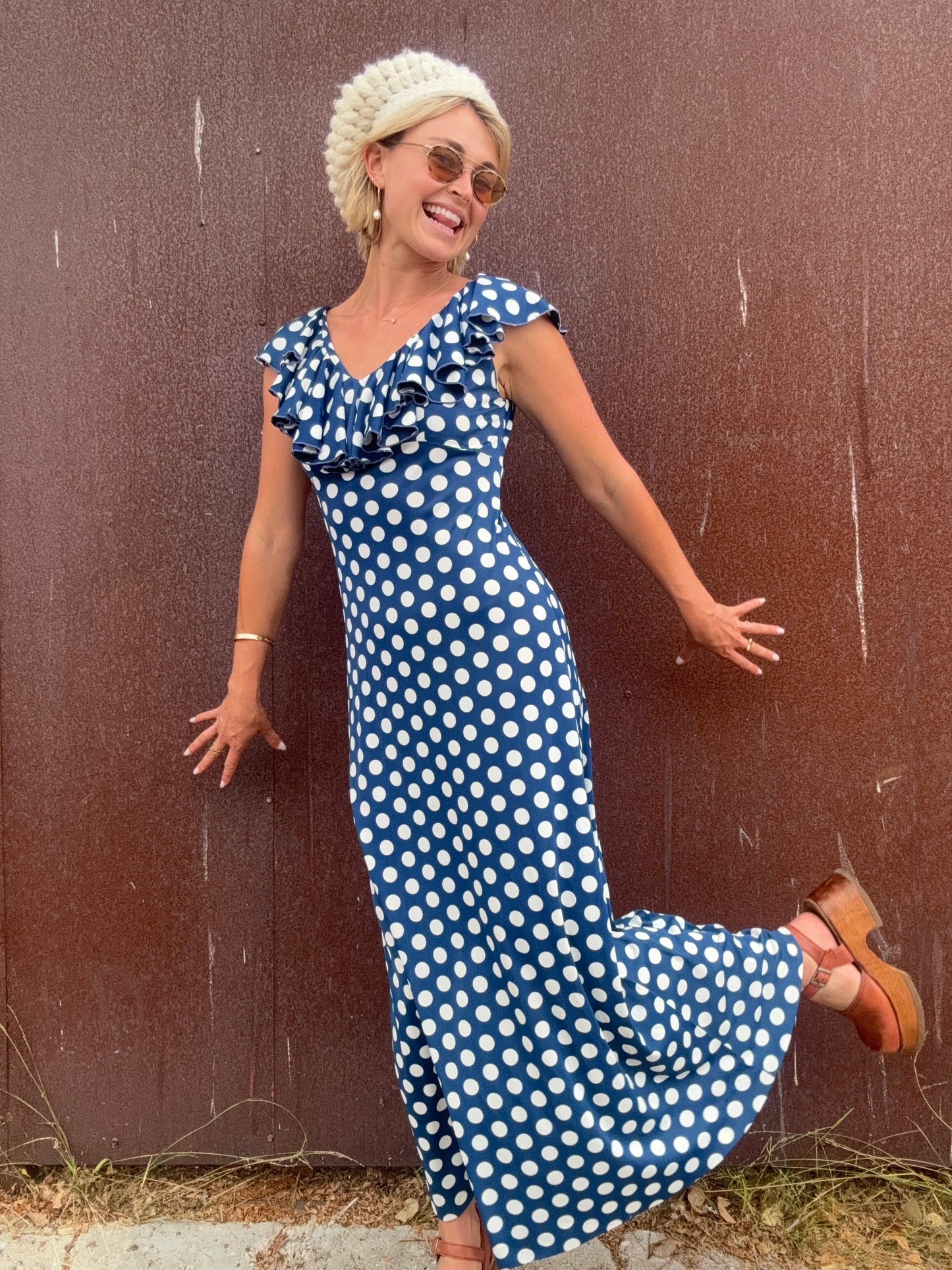 The Brigitte 1970s Polka Dot Maxi Dress