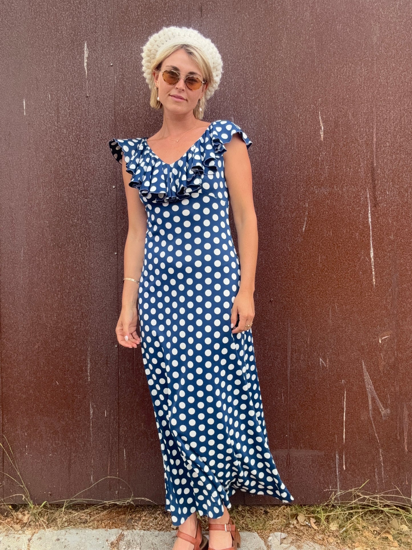 The Brigitte 1970s Polka Dot Maxi Dress