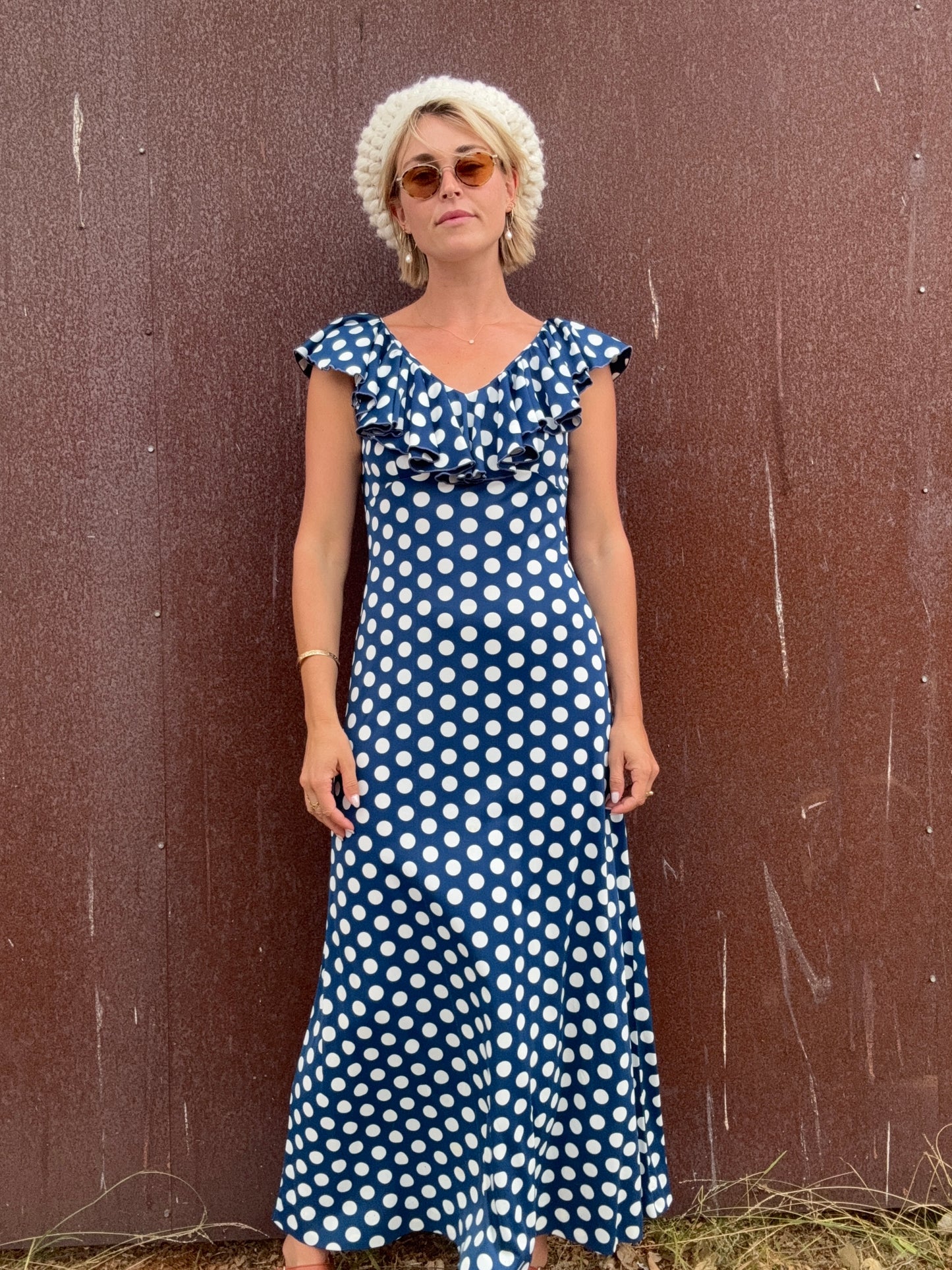The Brigitte 1970s Polka Dot Maxi Dress