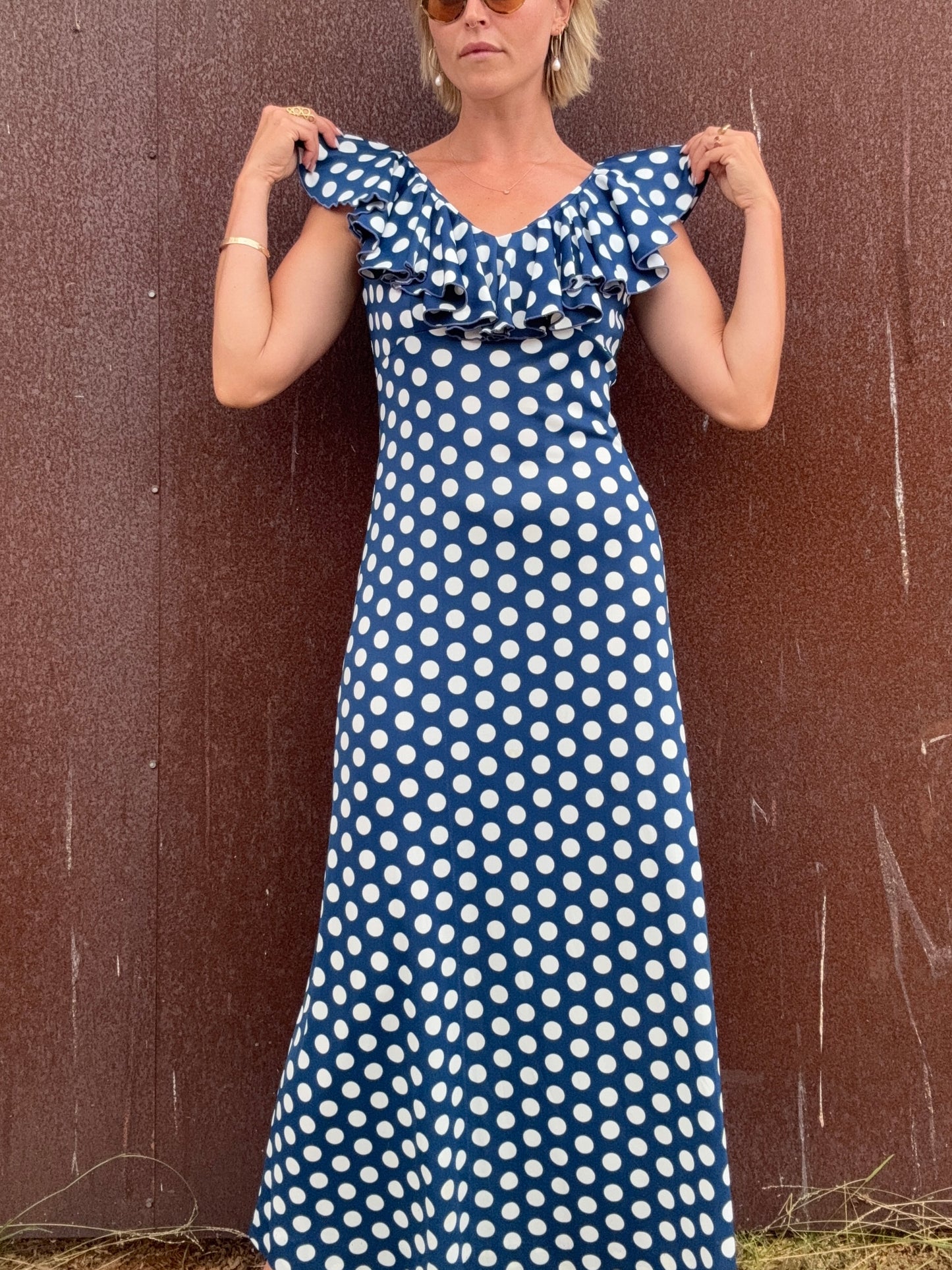 The Brigitte 1970s Polka Dot Maxi Dress