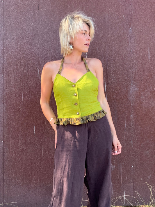 The Emilia 1990s Linen Halter Top