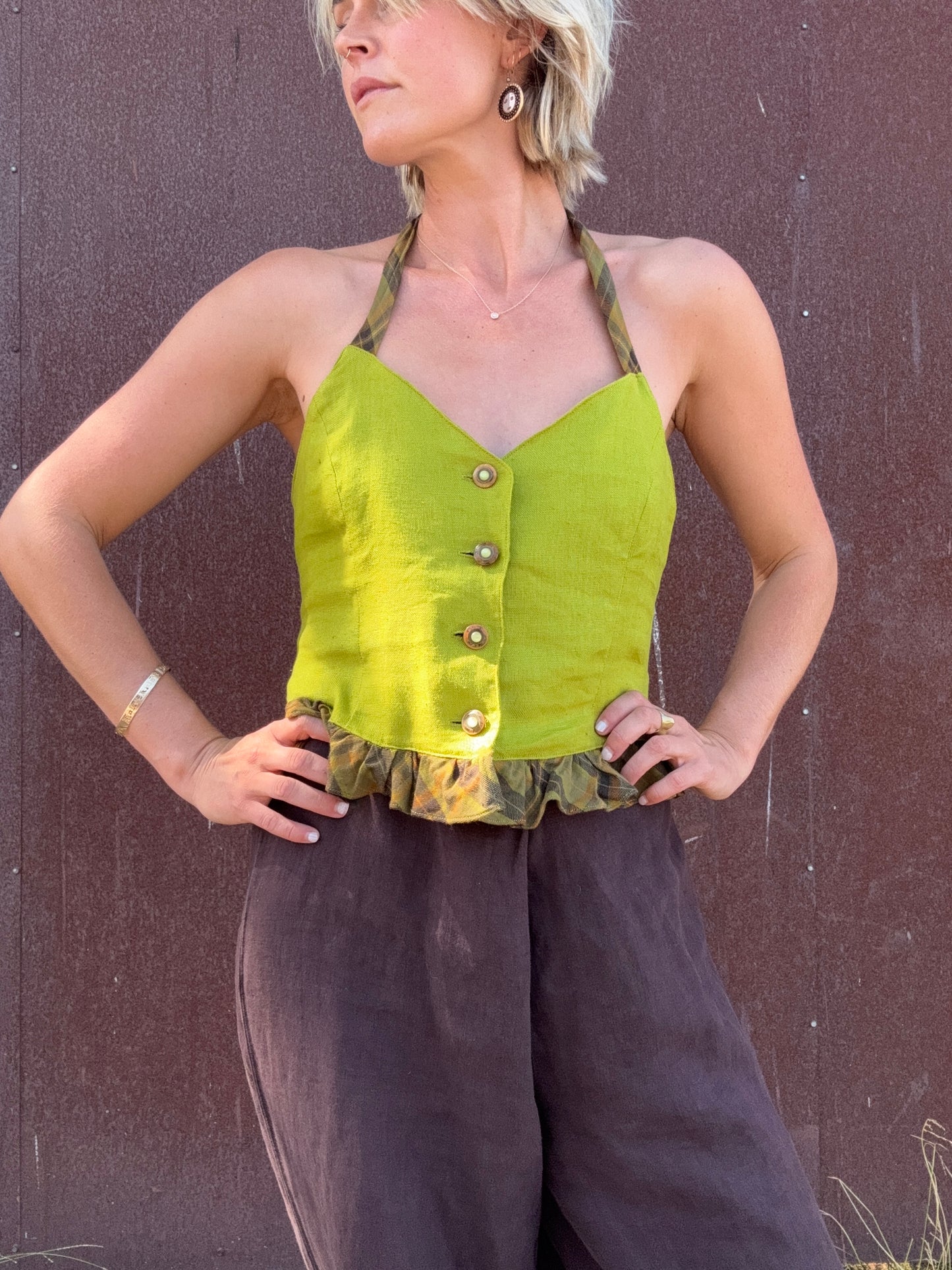 The Emilia 1990s Linen Halter Top