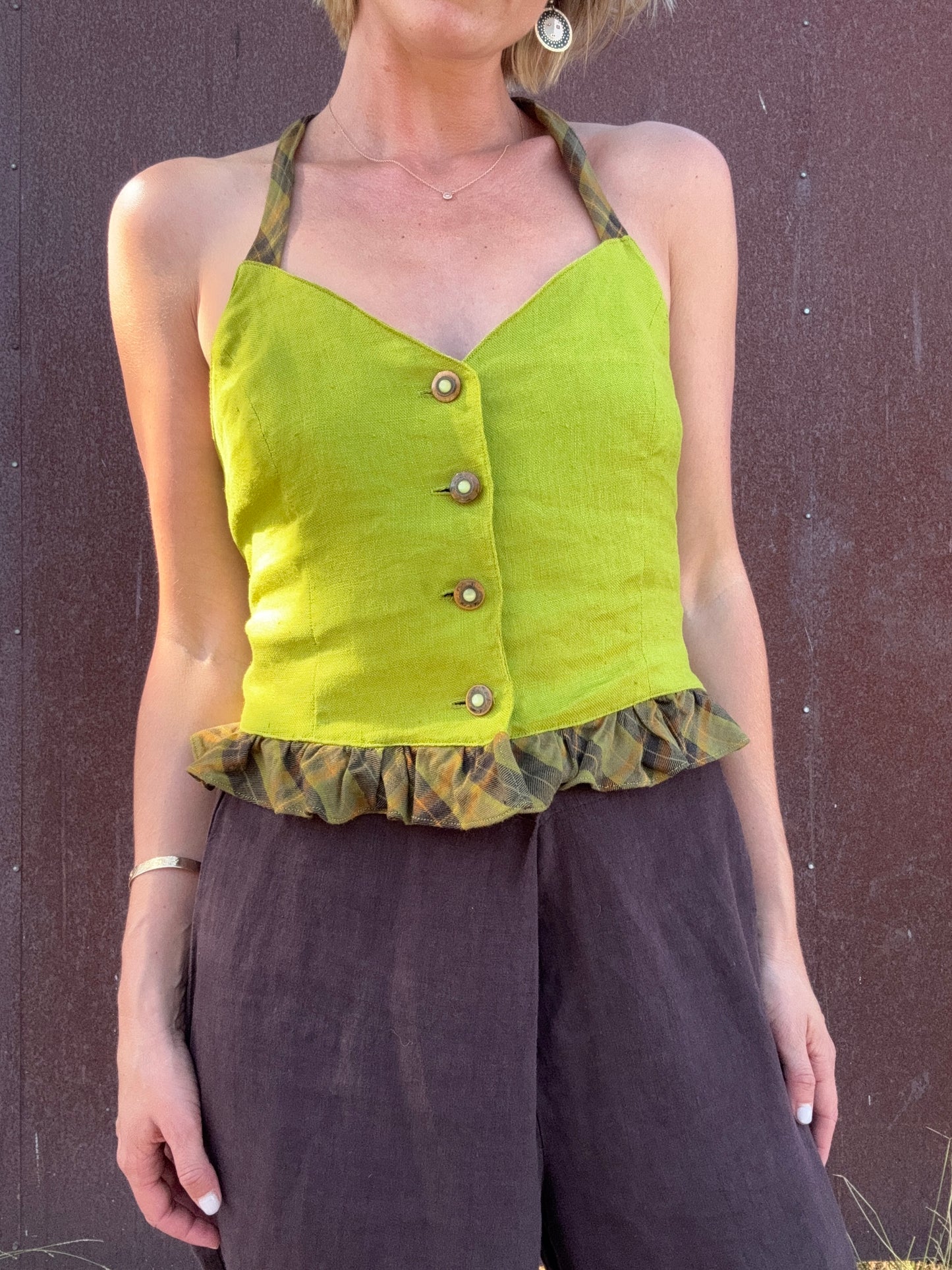 The Emilia 1990s Linen Halter Top
