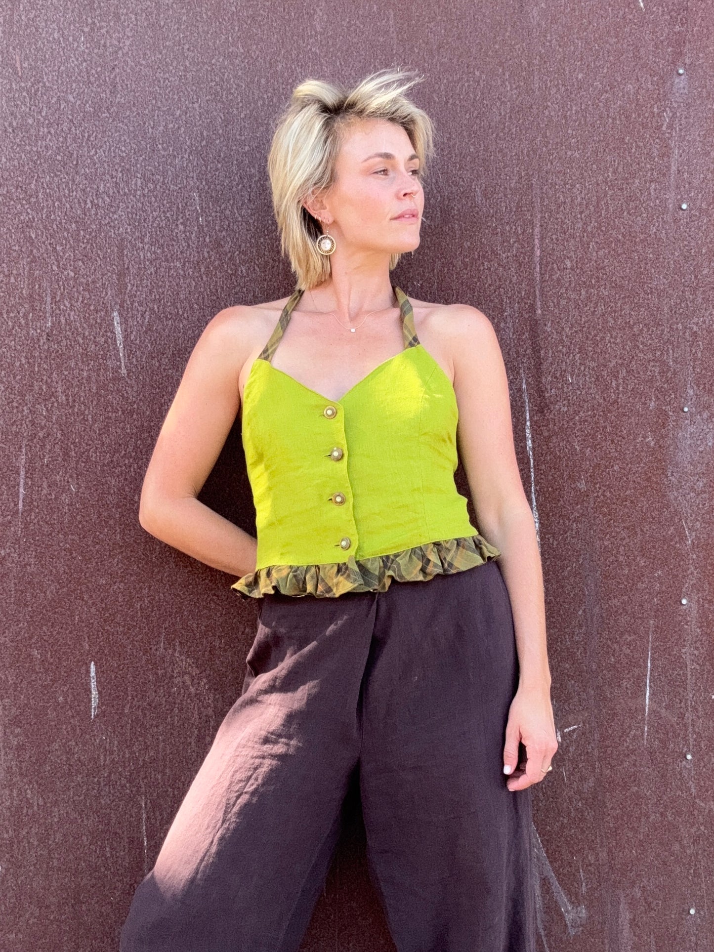 The Emilia 1990s Linen Halter Top