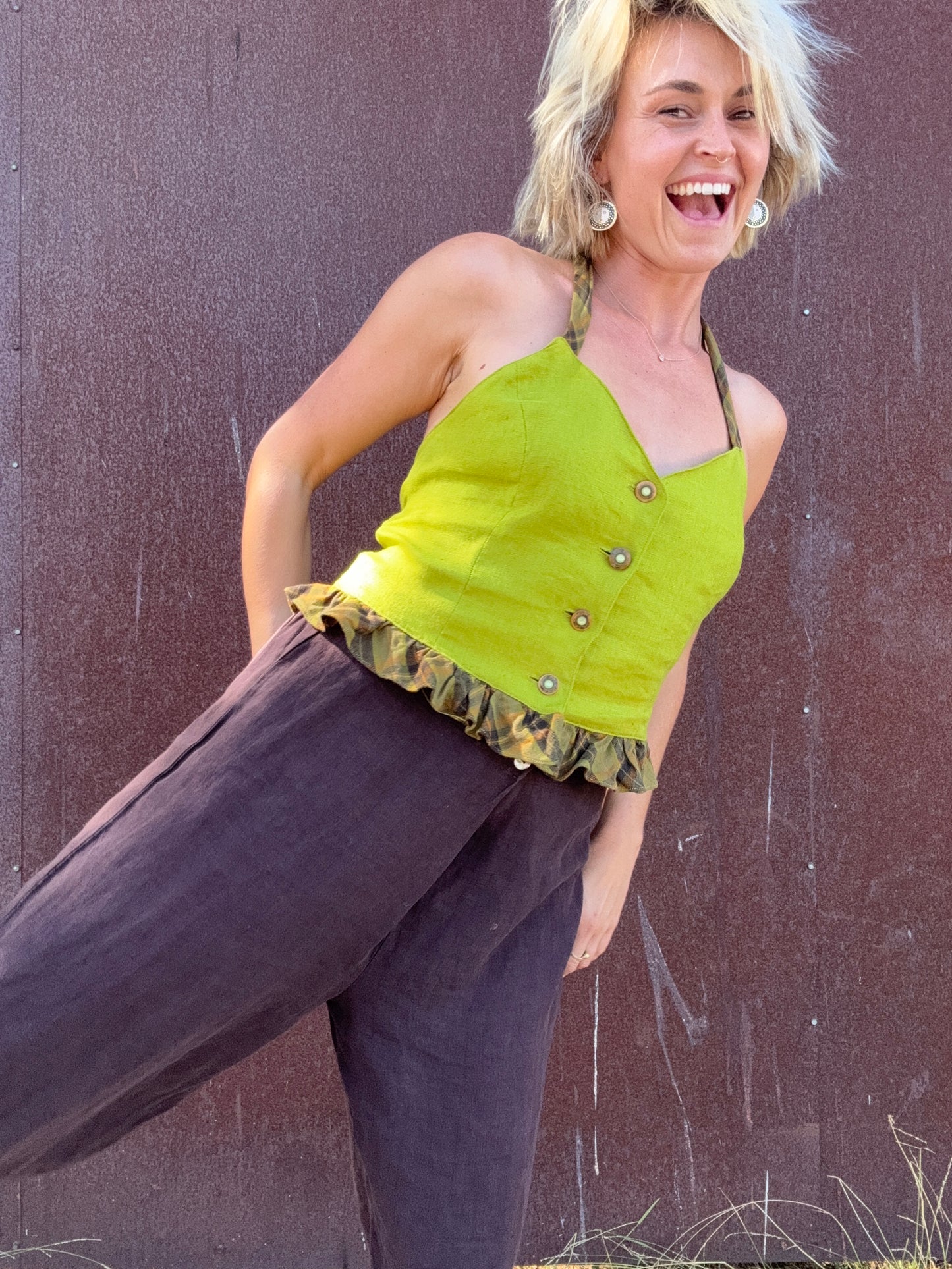 The Emilia 1990s Linen Halter Top