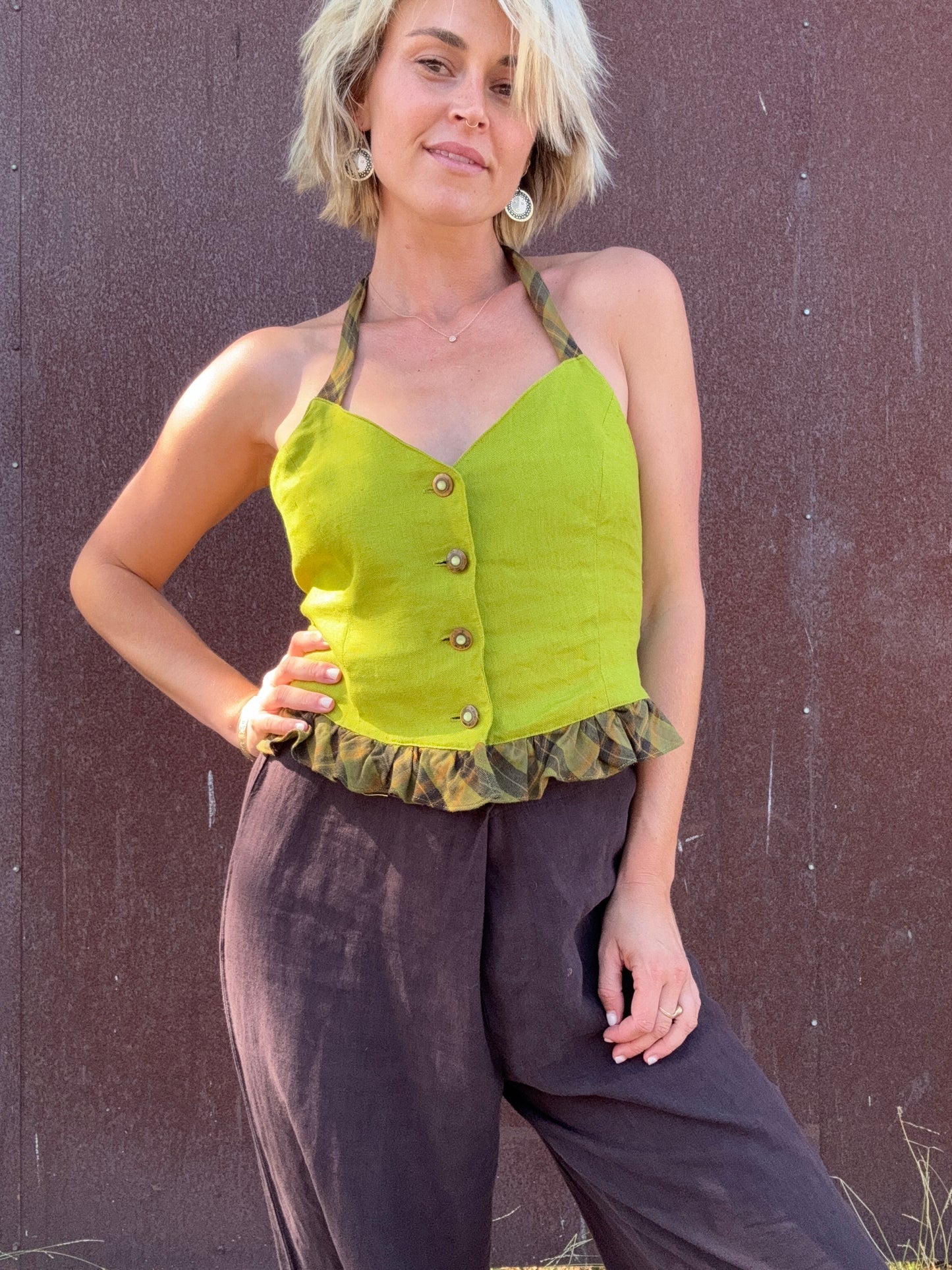 The Emilia 1990s Linen Halter Top