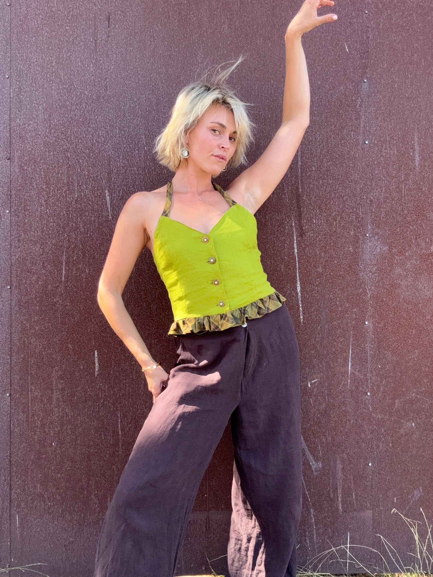 The Emilia 1990s Linen Halter Top