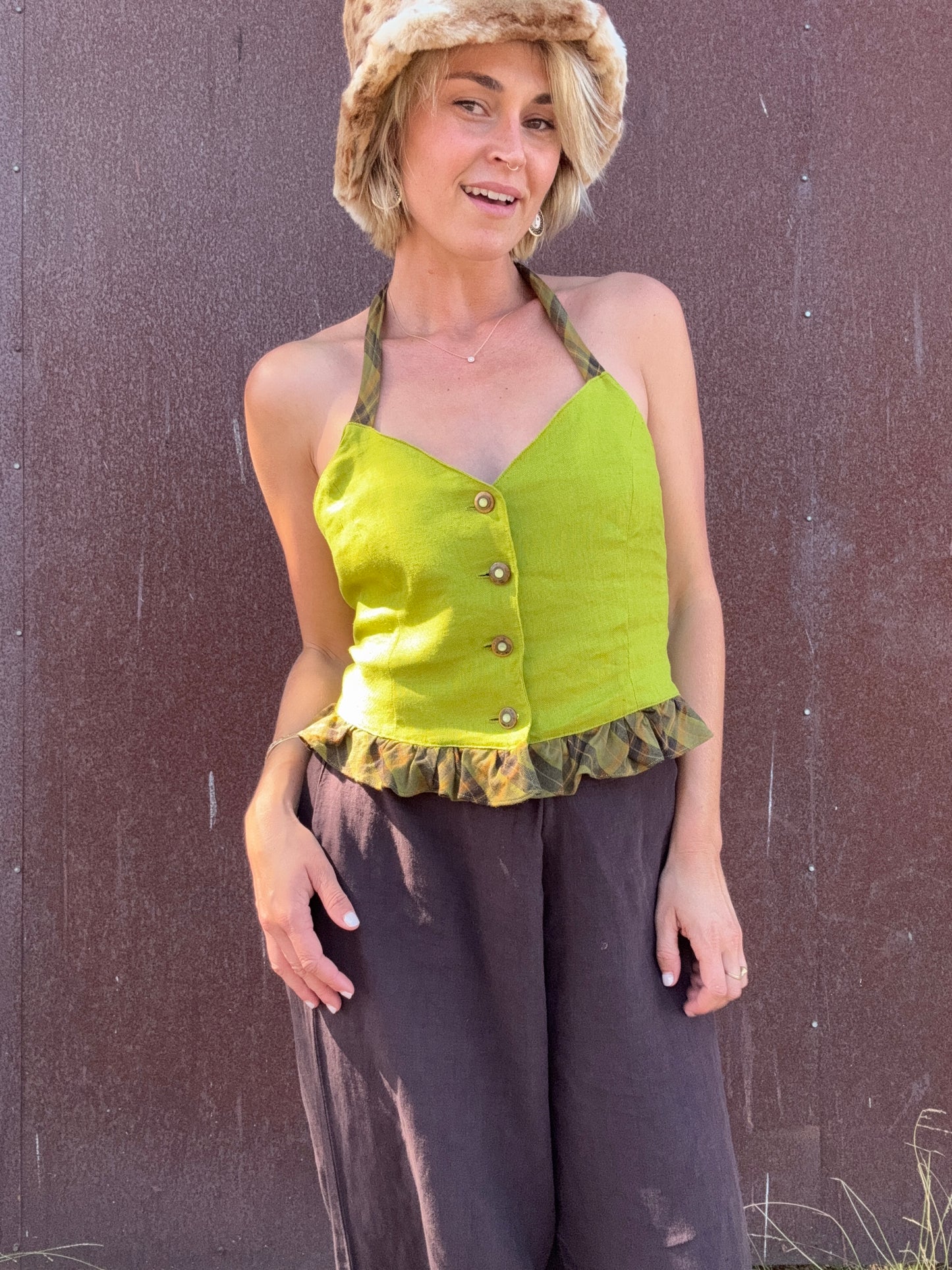 The Emilia 1990s Linen Halter Top