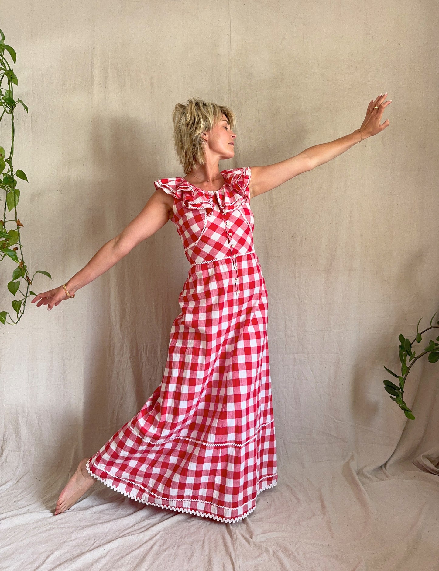 The Annette 1970s Handmade Gingham Dress