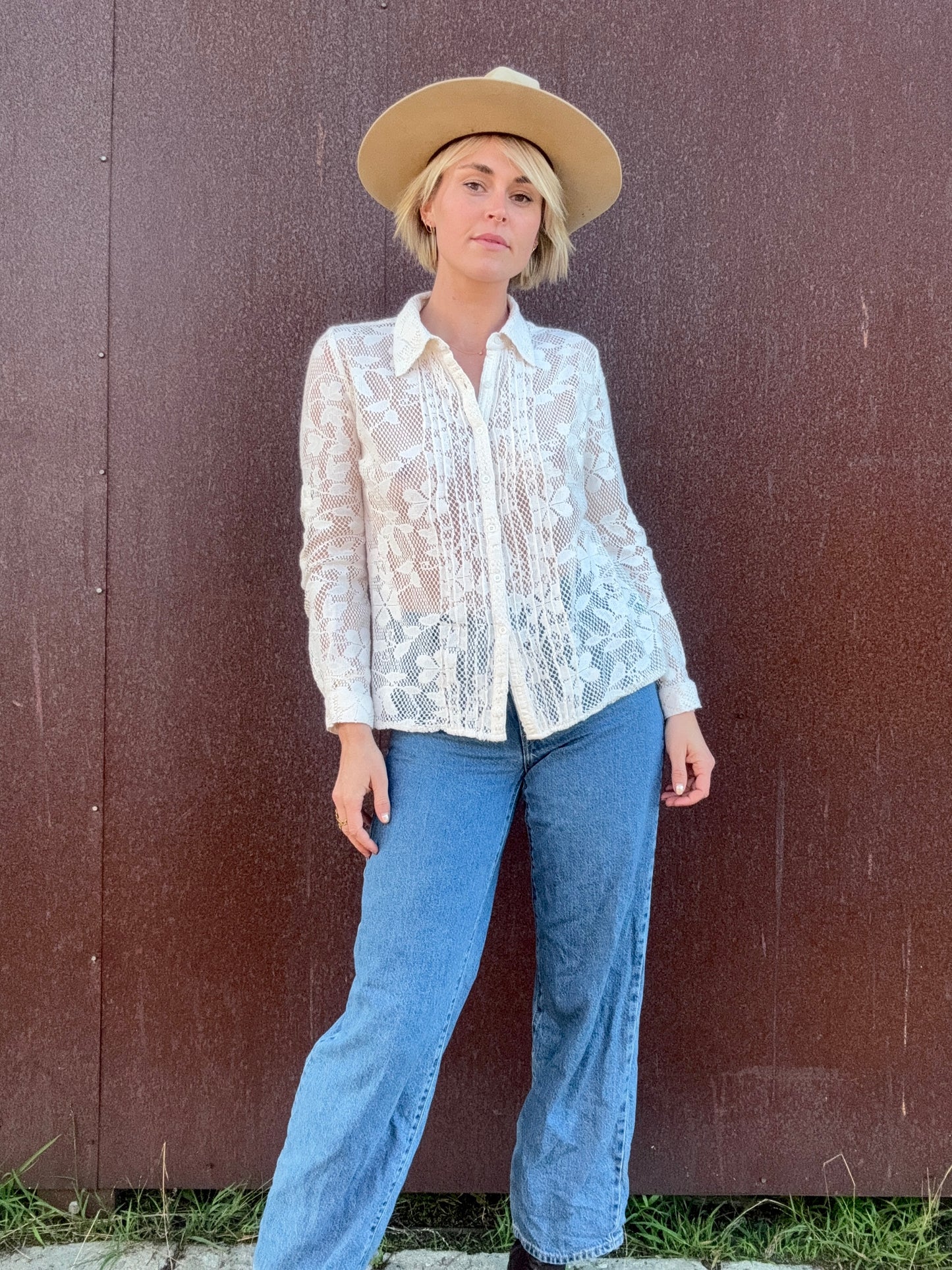 The Flora Crochet Lace Button-Up