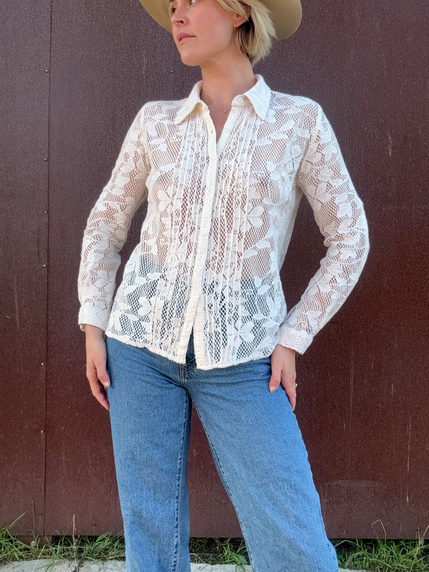 The Flora Crochet Lace Button-Up