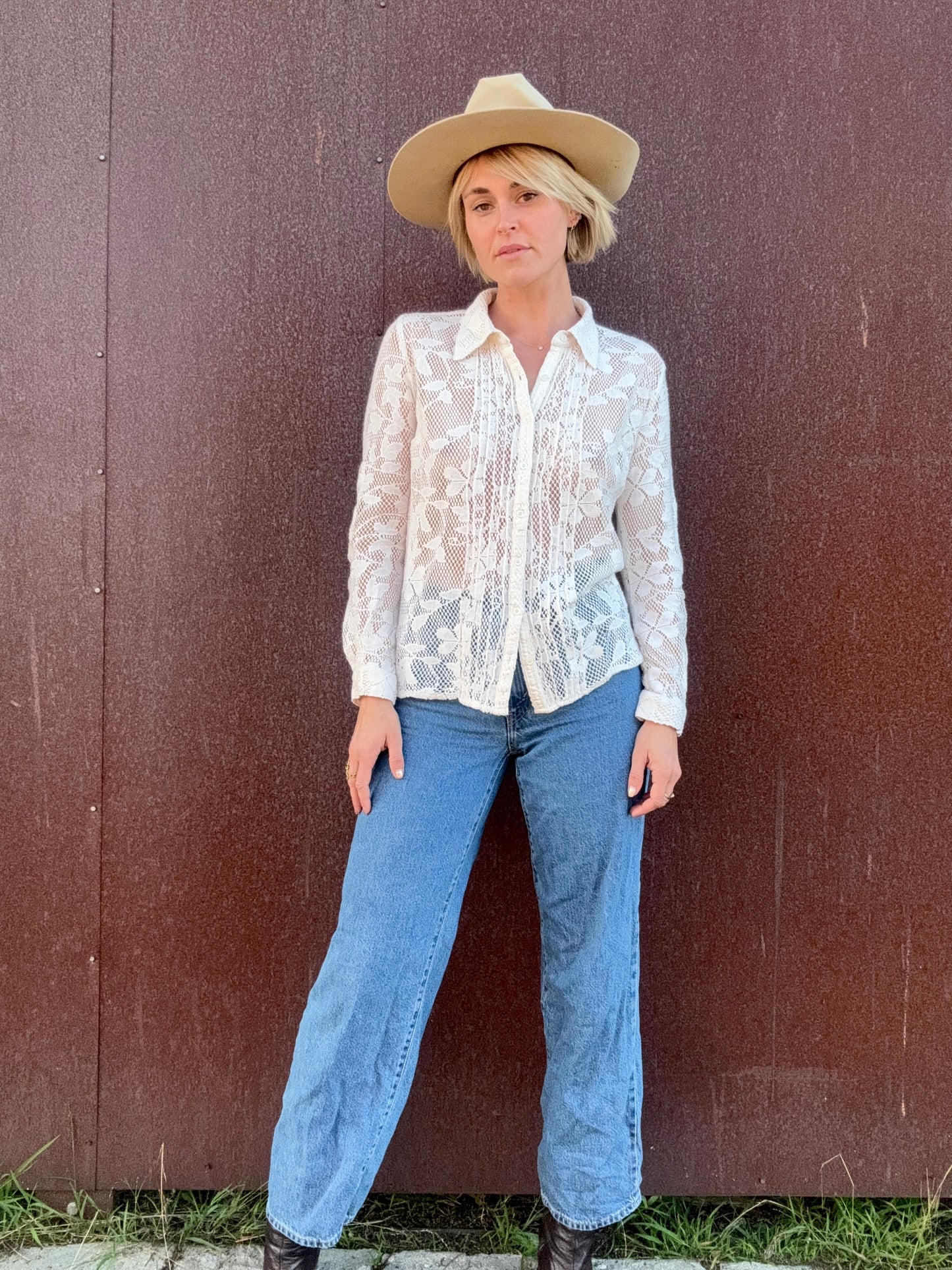 The Flora Crochet Lace Button-Up