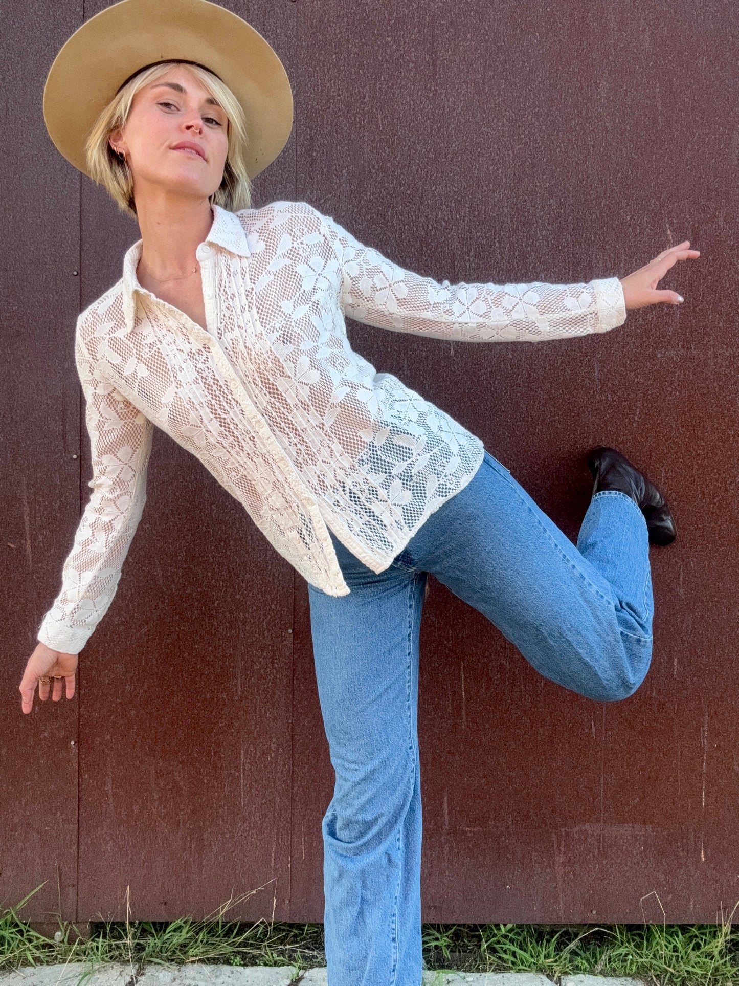 The Flora Crochet Lace Button-Up