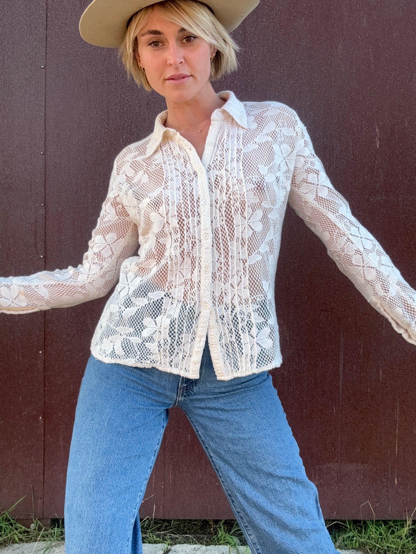 The Flora Crochet Lace Button-Up