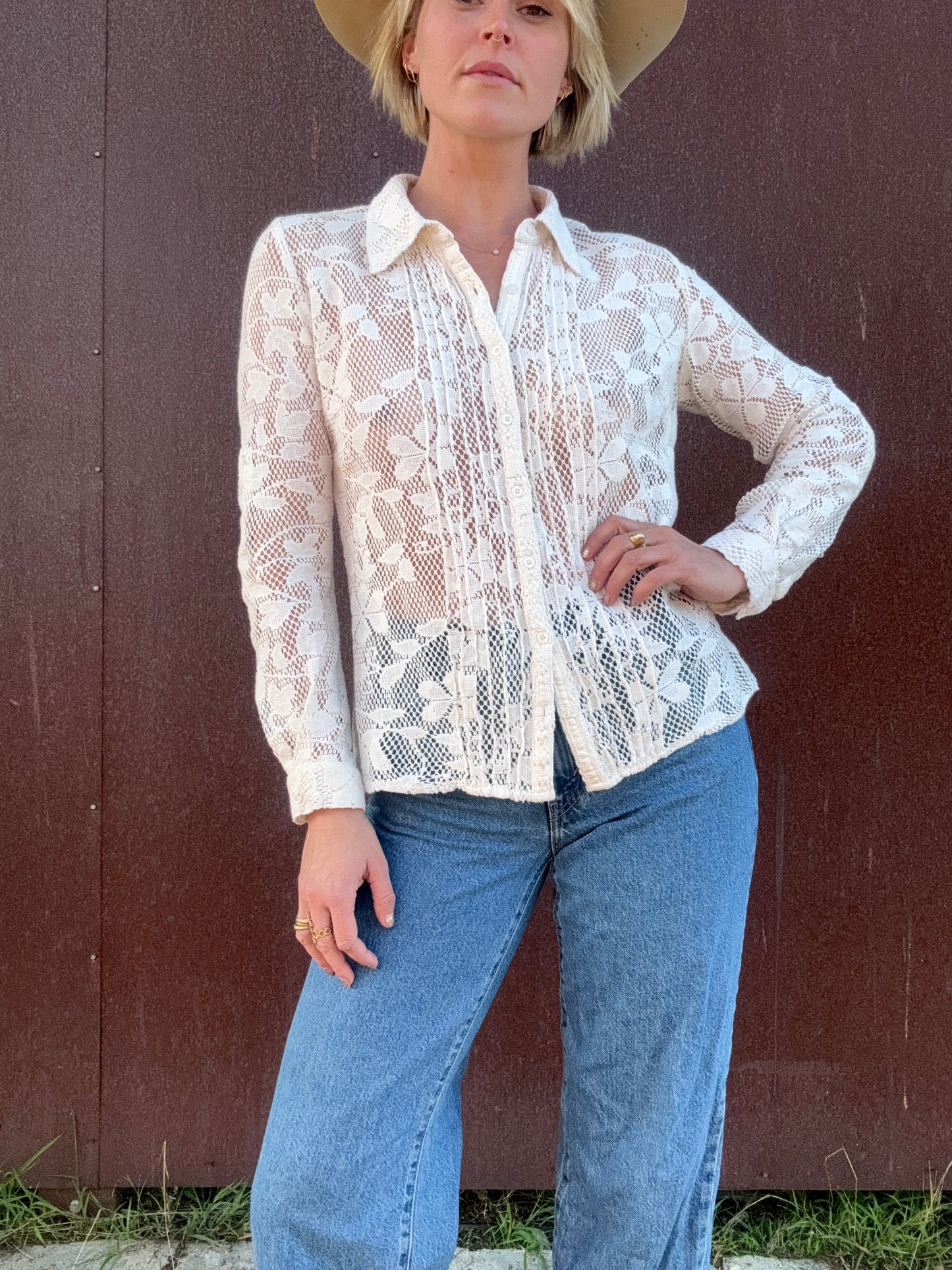 The Flora Crochet Lace Button-Up