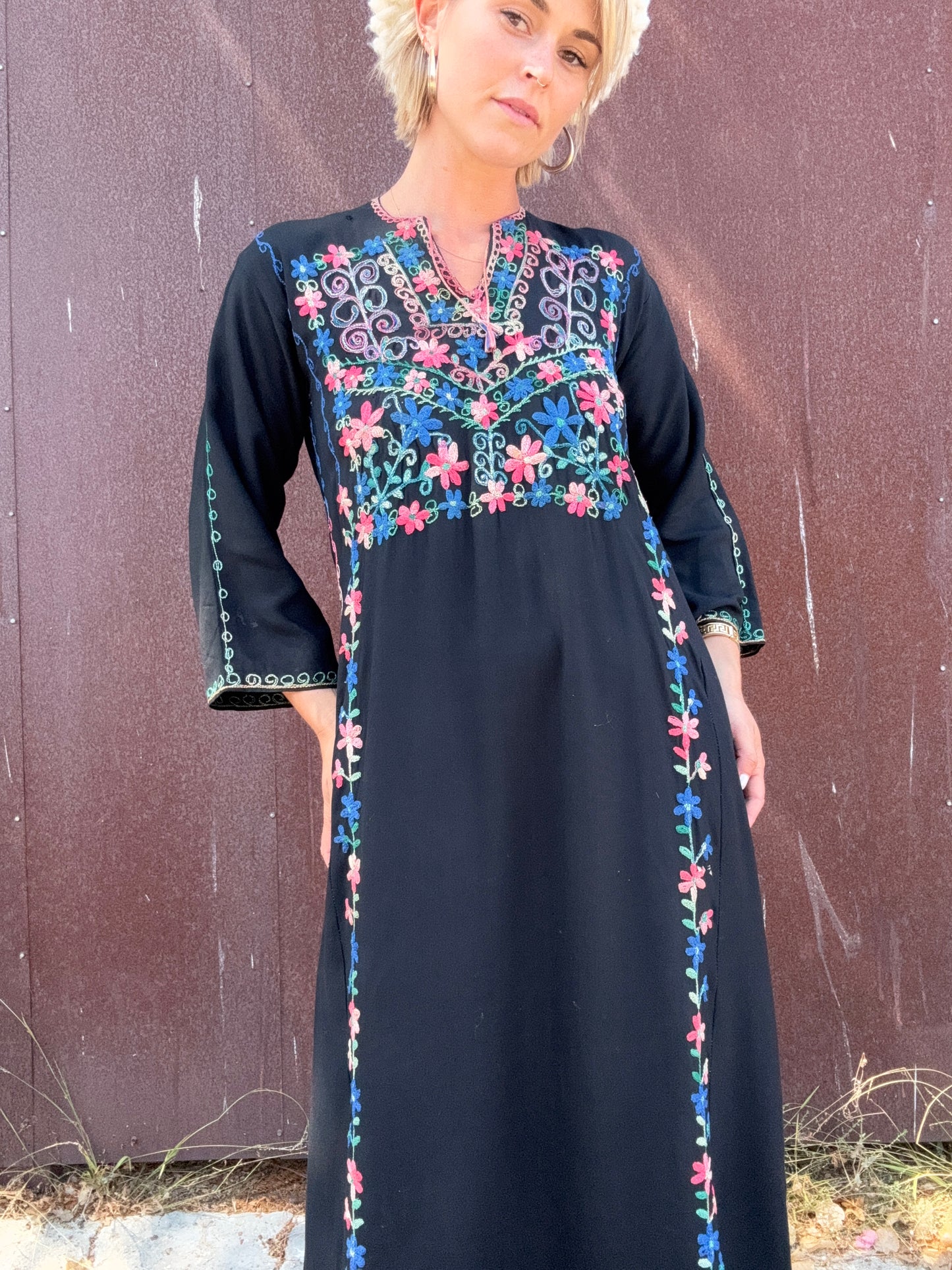The Gracie 1970s Handmade Hand-Embroidered Dress