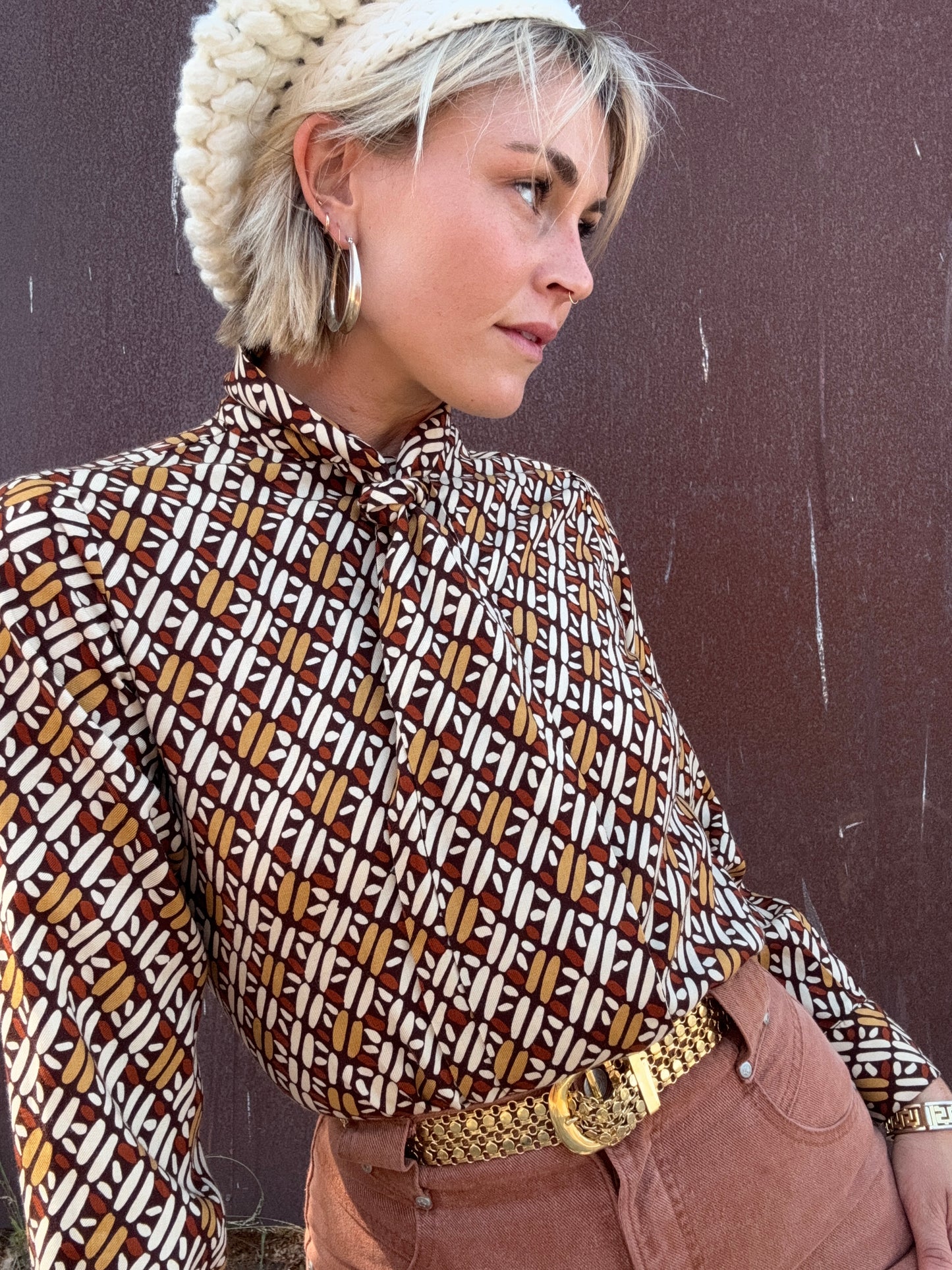 The Cynthia 1970s Pussy Bow Blouse