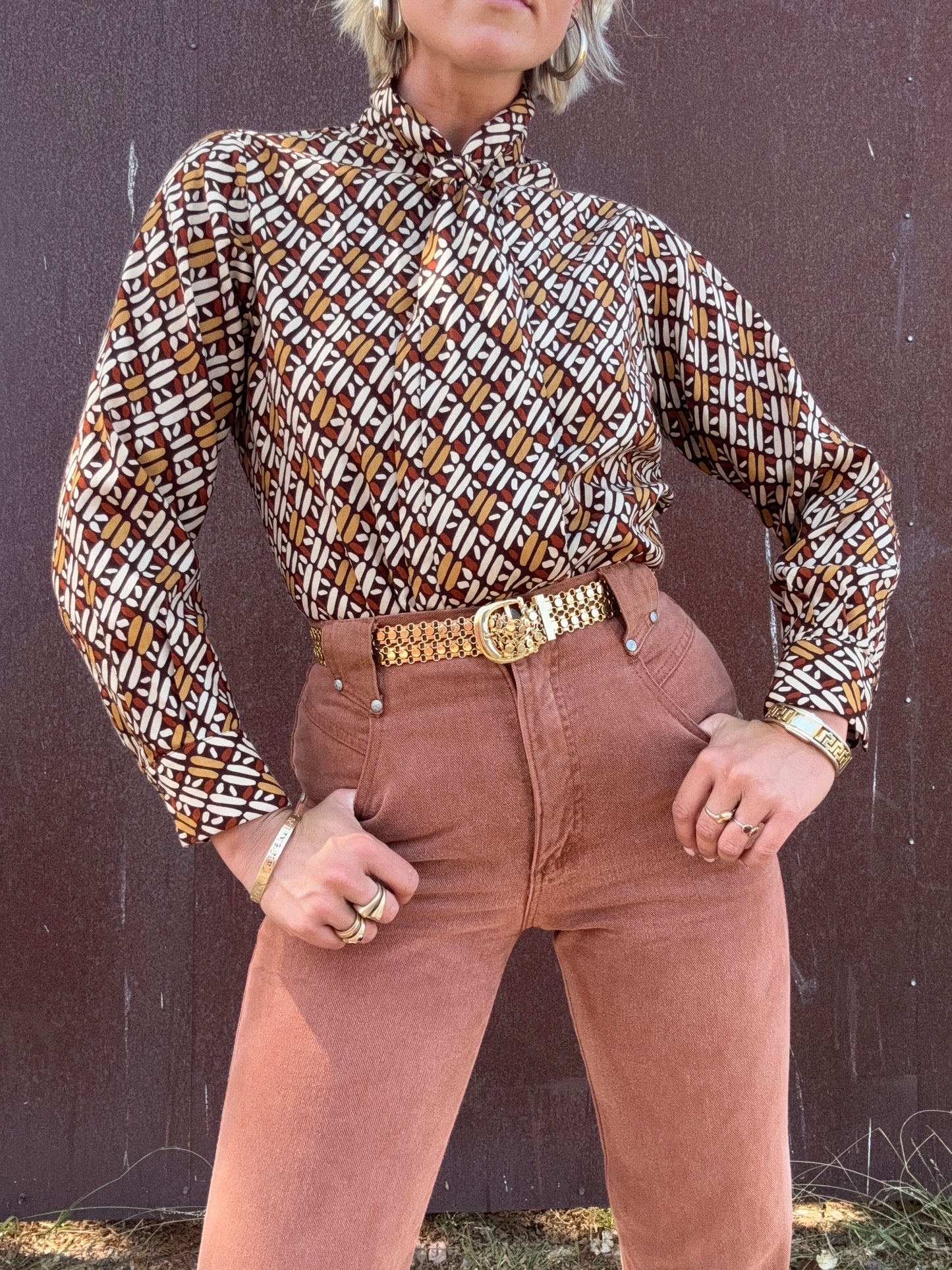 The Cynthia 1970s Pussy Bow Blouse