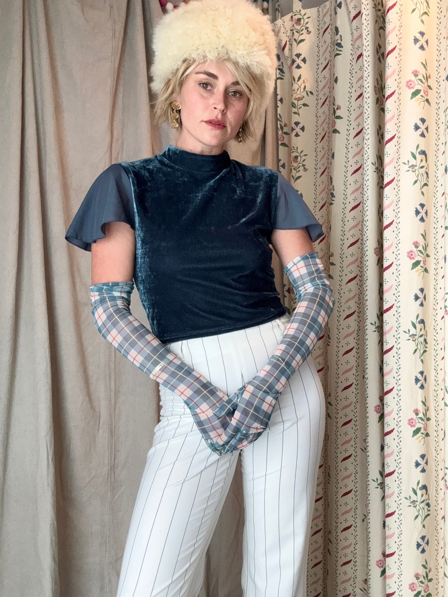 Vintage Plaid Opera Gloves