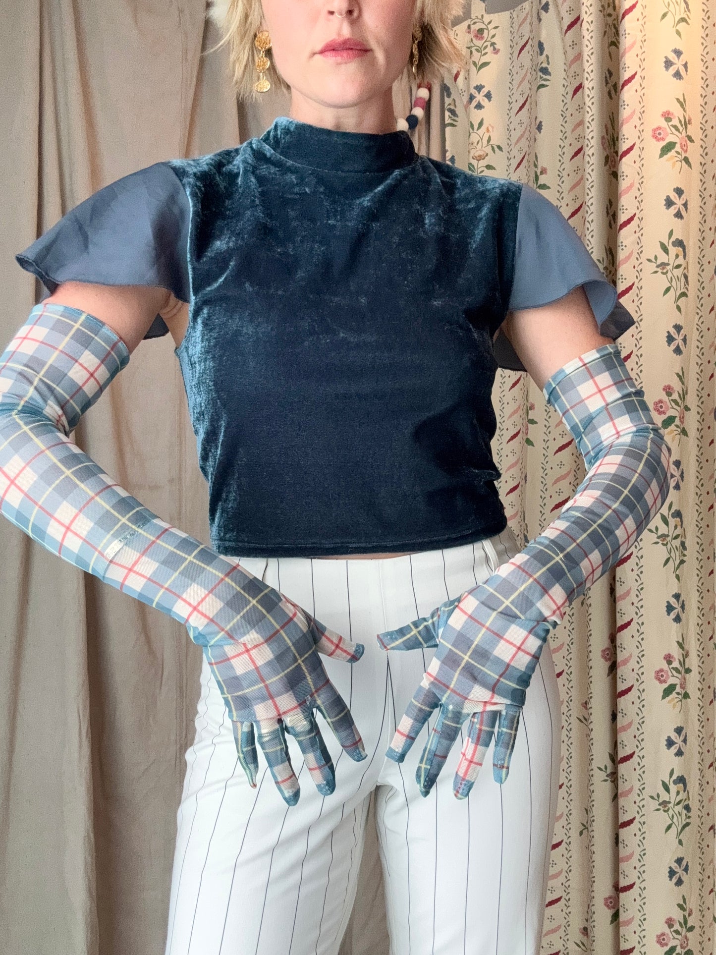 Vintage Plaid Opera Gloves