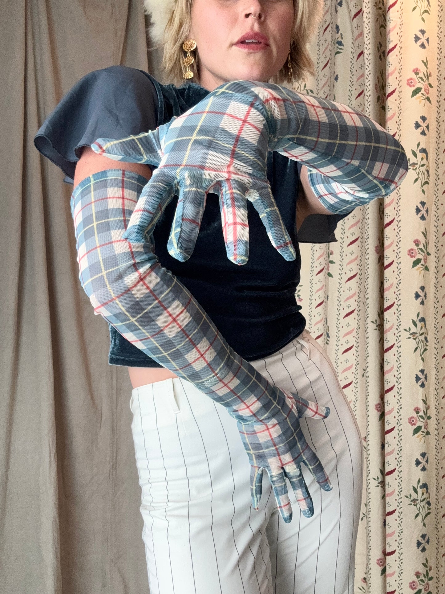 Vintage Plaid Opera Gloves