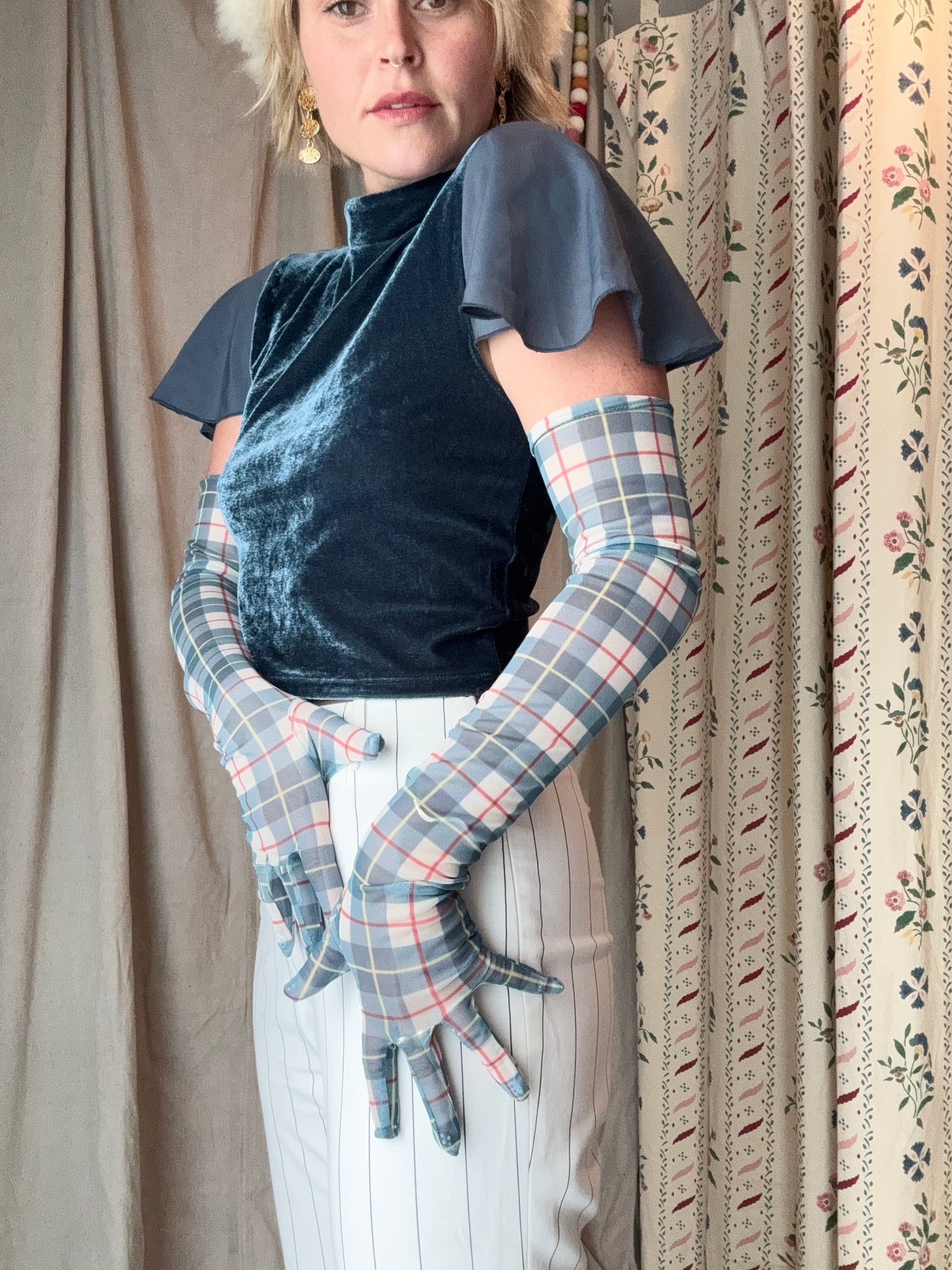 Vintage Plaid Opera Gloves