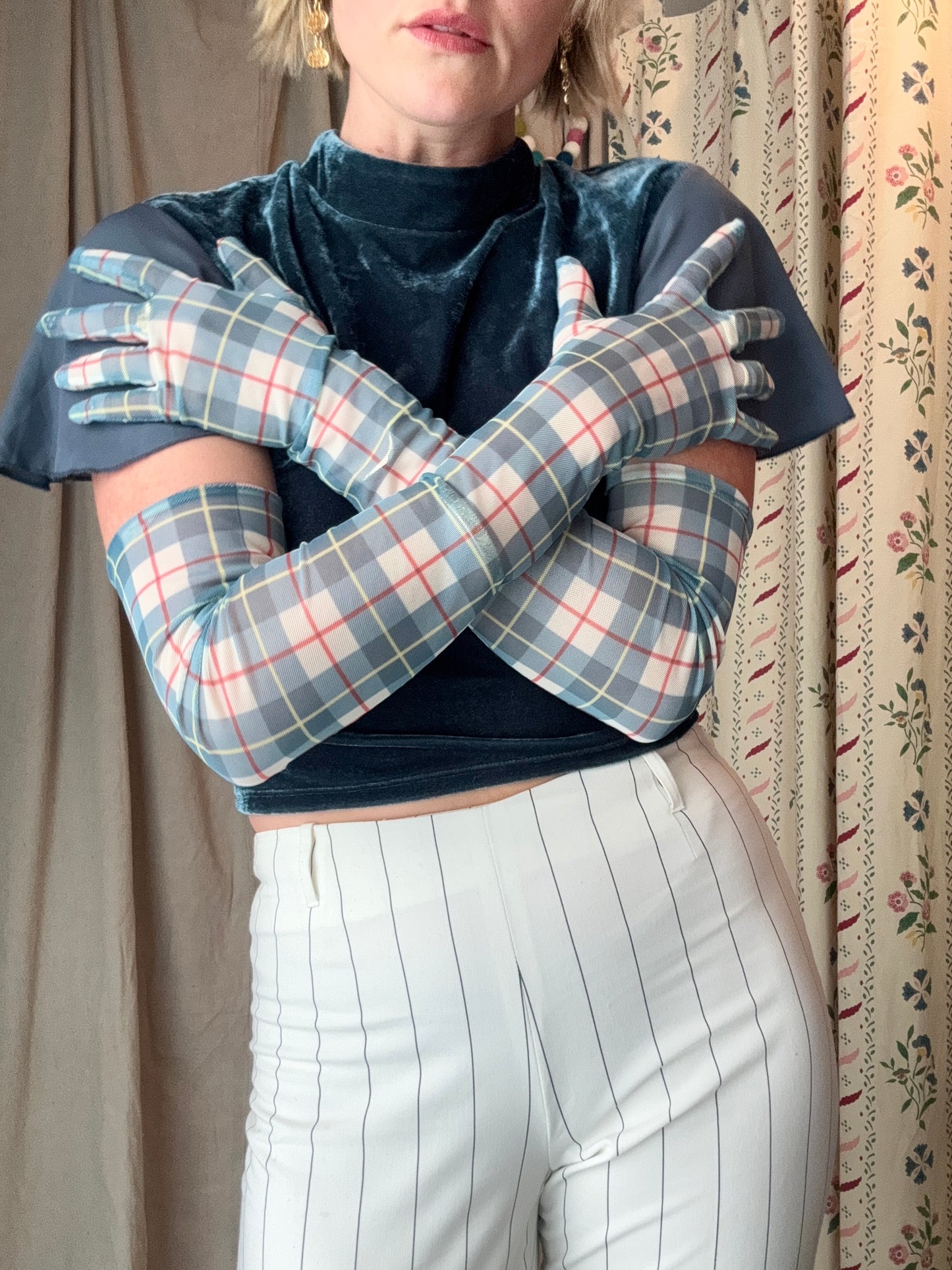 Vintage Plaid Opera Gloves