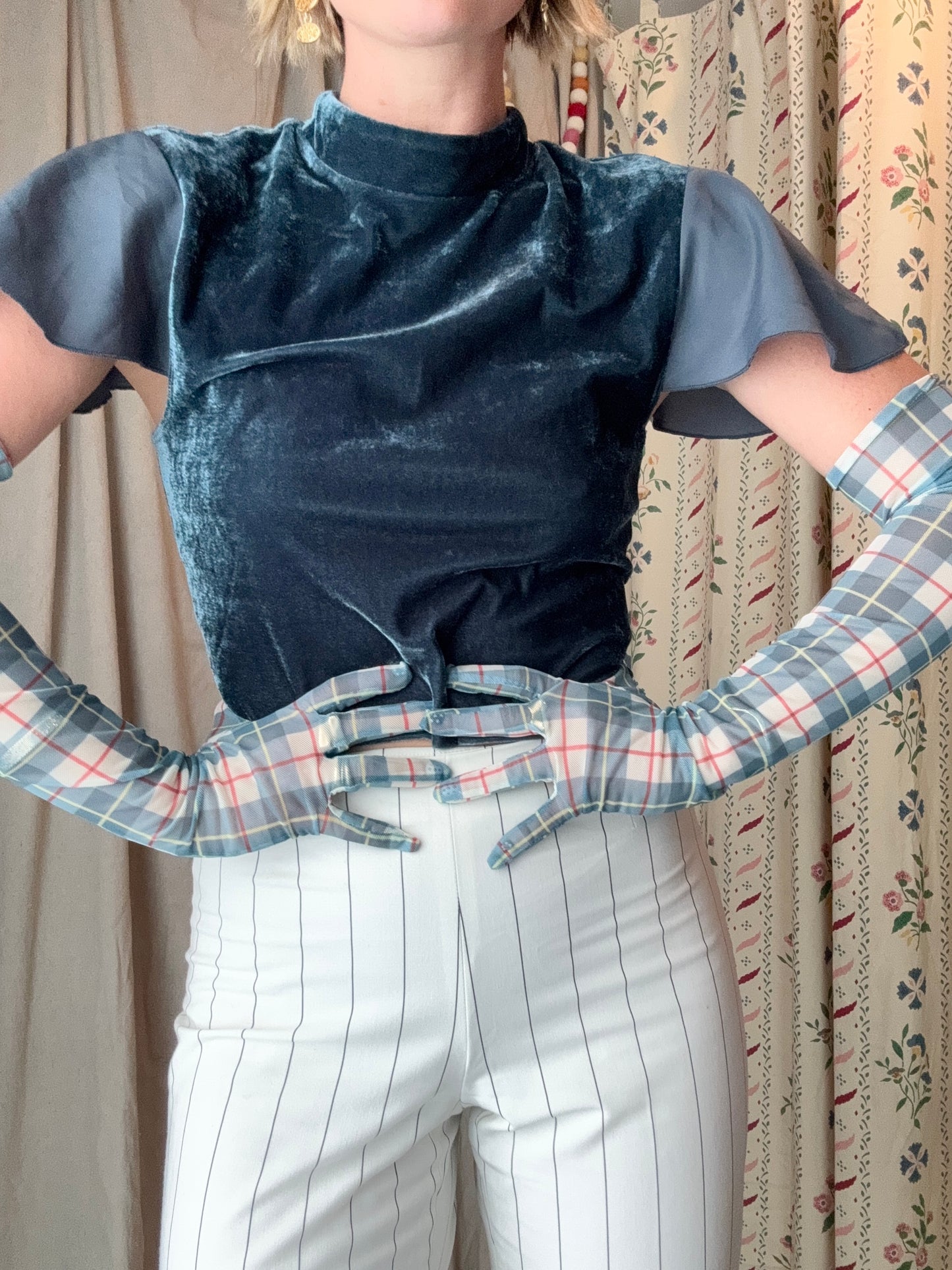 Vintage Plaid Opera Gloves