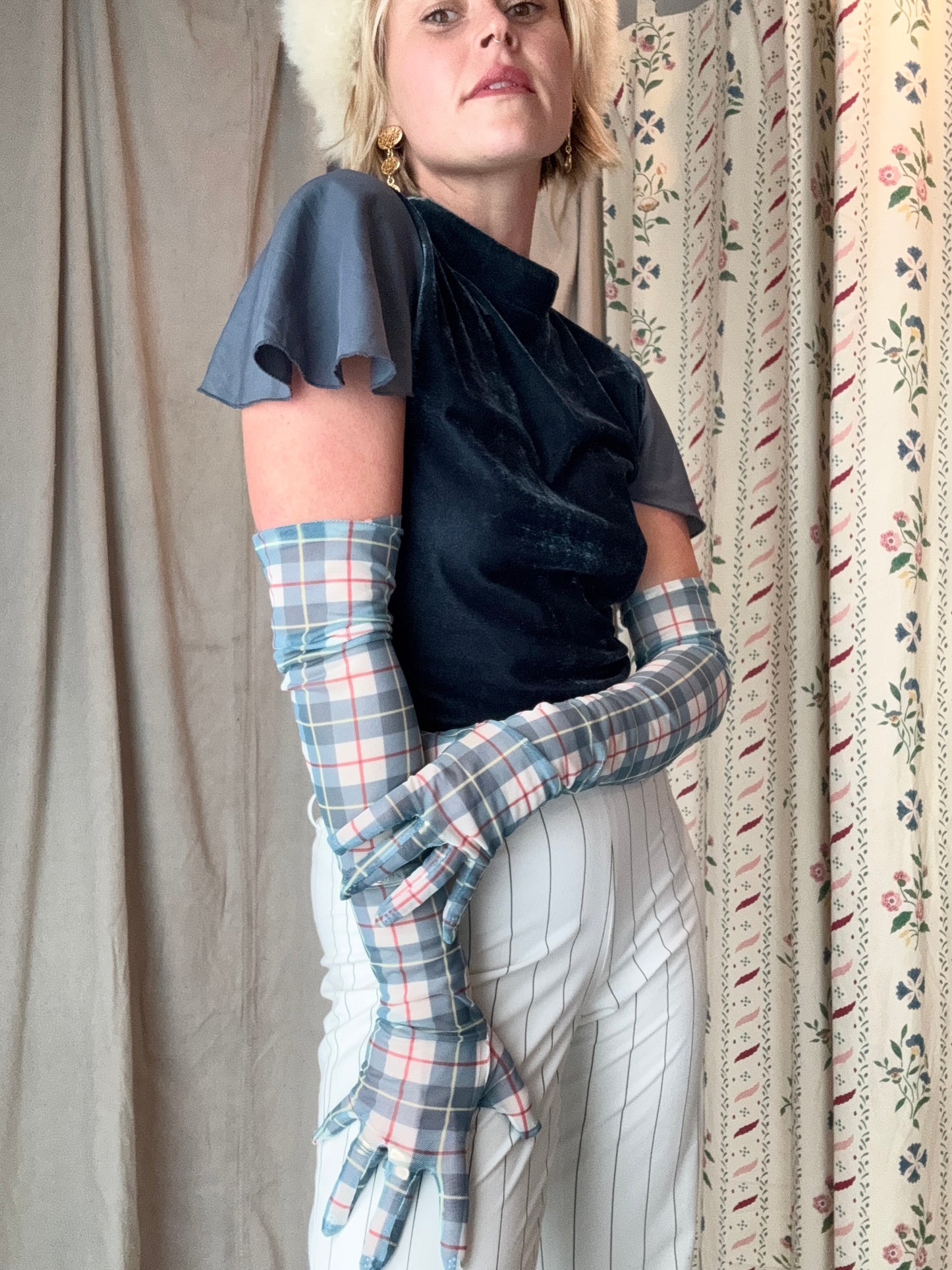 Vintage Plaid Opera Gloves