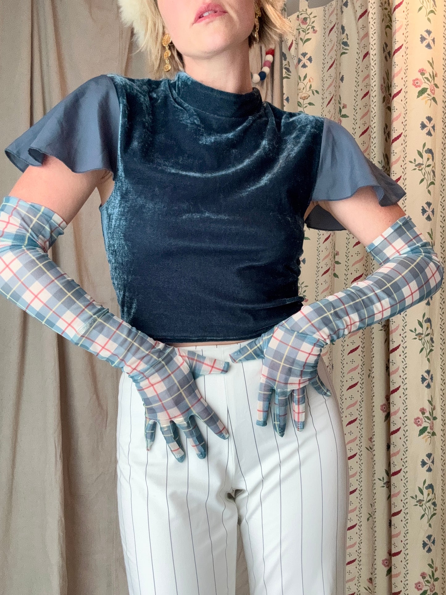 Vintage Plaid Opera Gloves