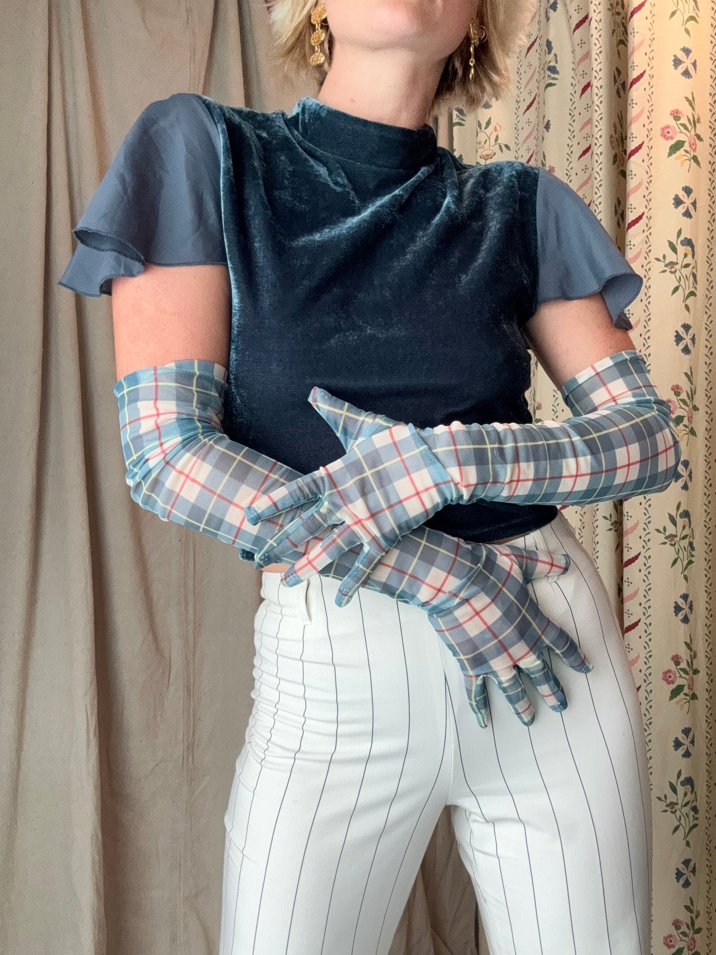 Vintage Plaid Opera Gloves