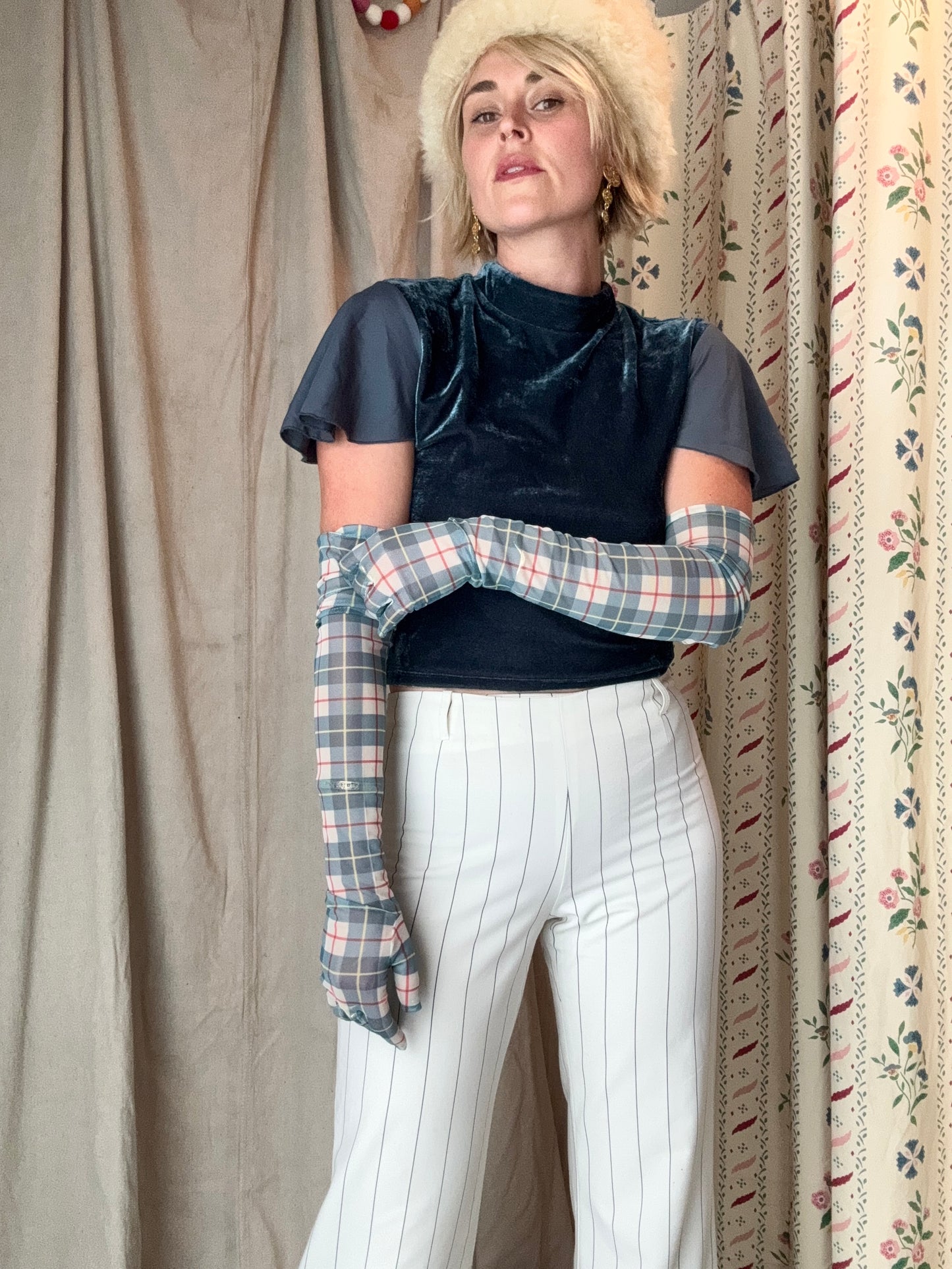 Vintage Plaid Opera Gloves