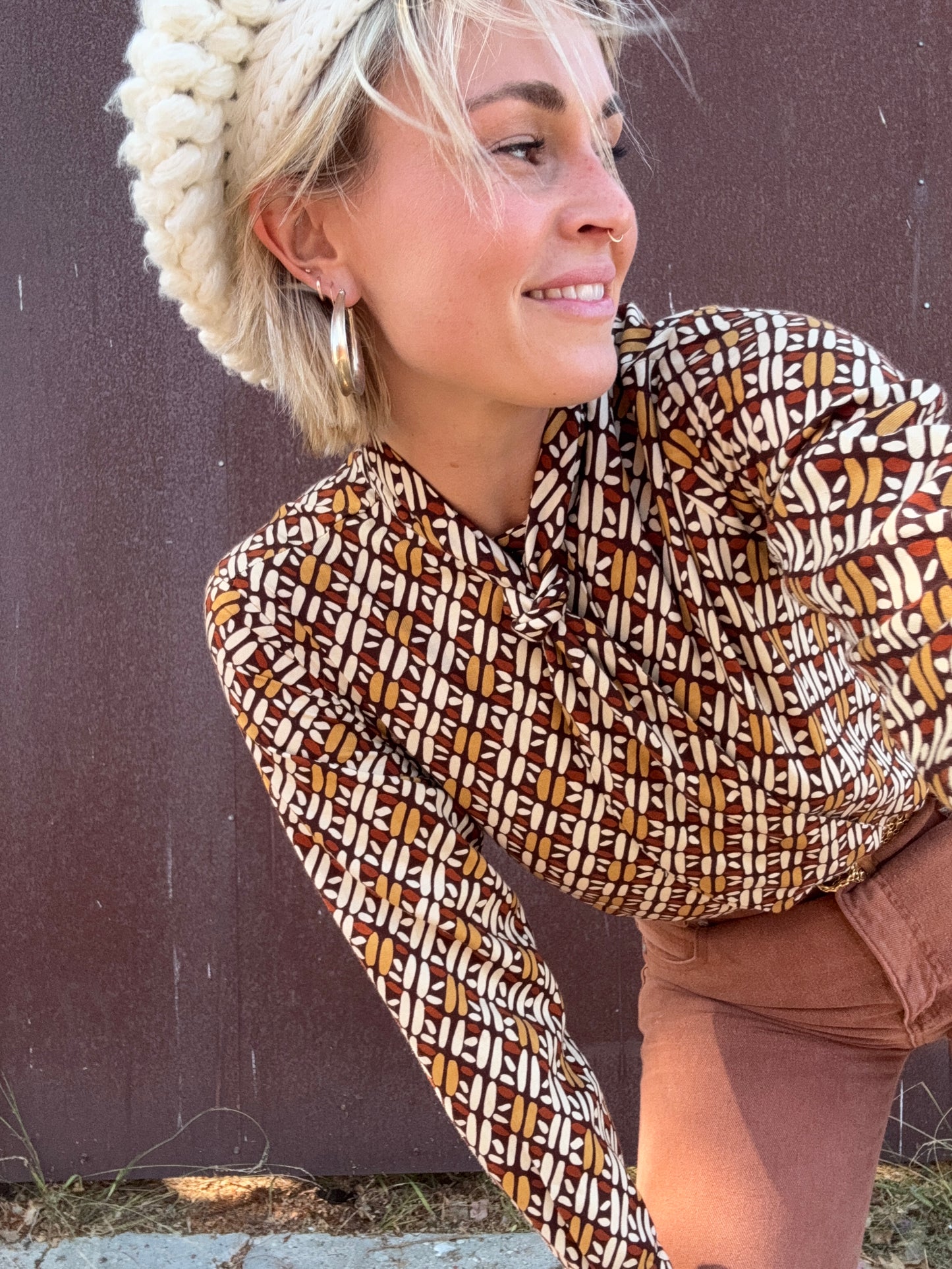 The Cynthia 1970s Pussy Bow Blouse