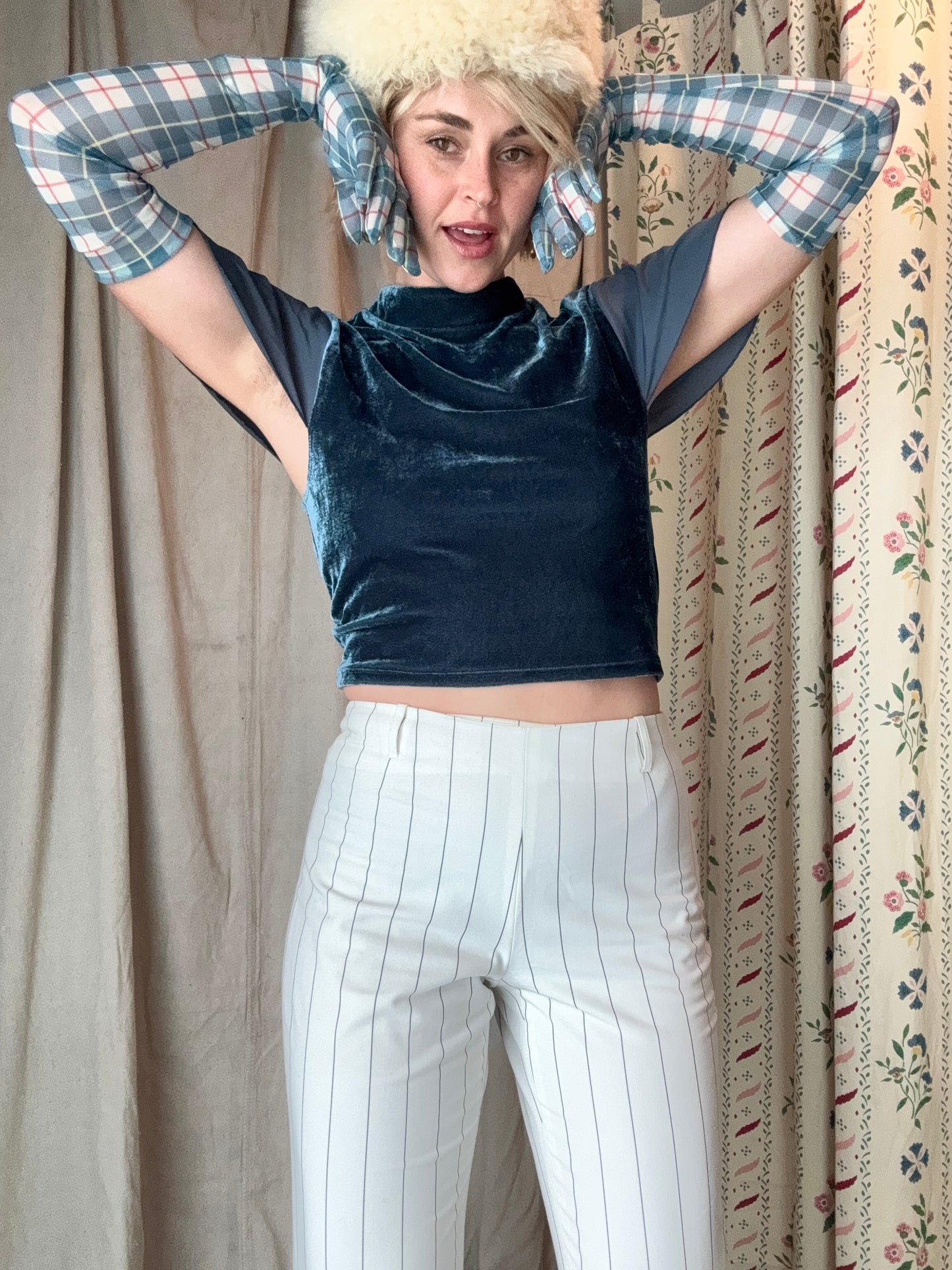 Vintage Plaid Opera Gloves