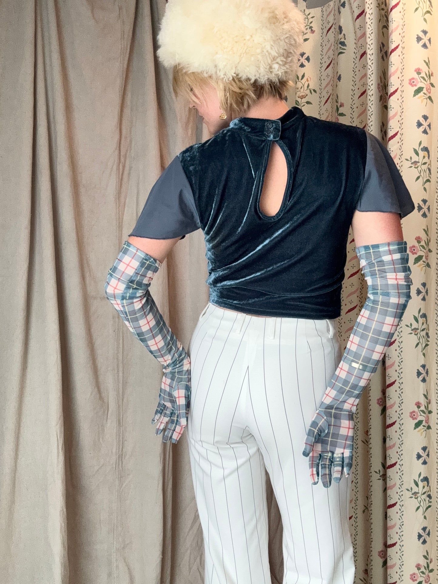 Vintage Plaid Opera Gloves