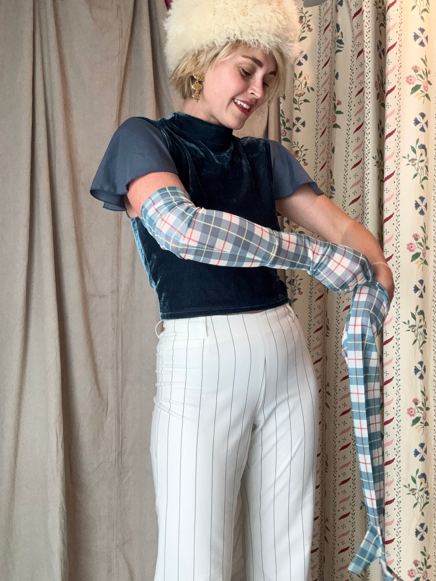 Vintage Plaid Opera Gloves