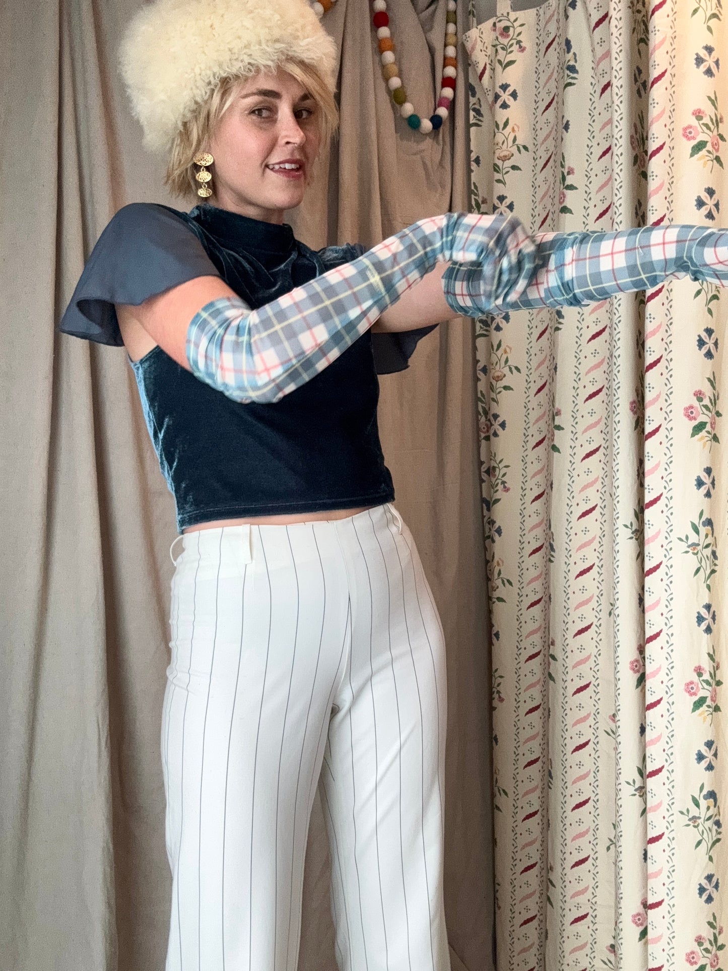 Vintage Plaid Opera Gloves